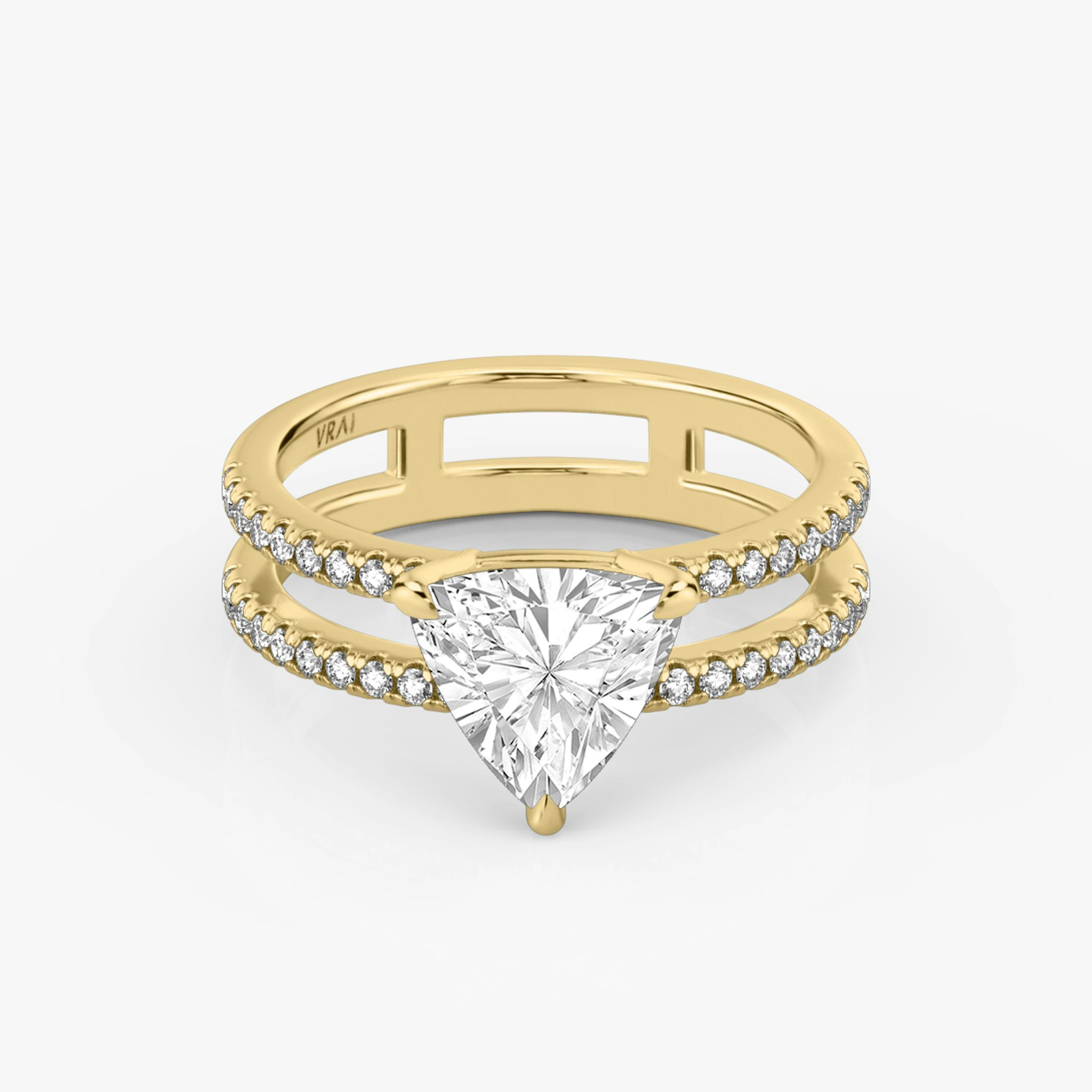 The Double Band | Trillion | 18k | Yellow Gold | bandAccent: Pavé | bandStoneShape: Round Brilliant | diamondOrientation: vertical | caratWeight: other