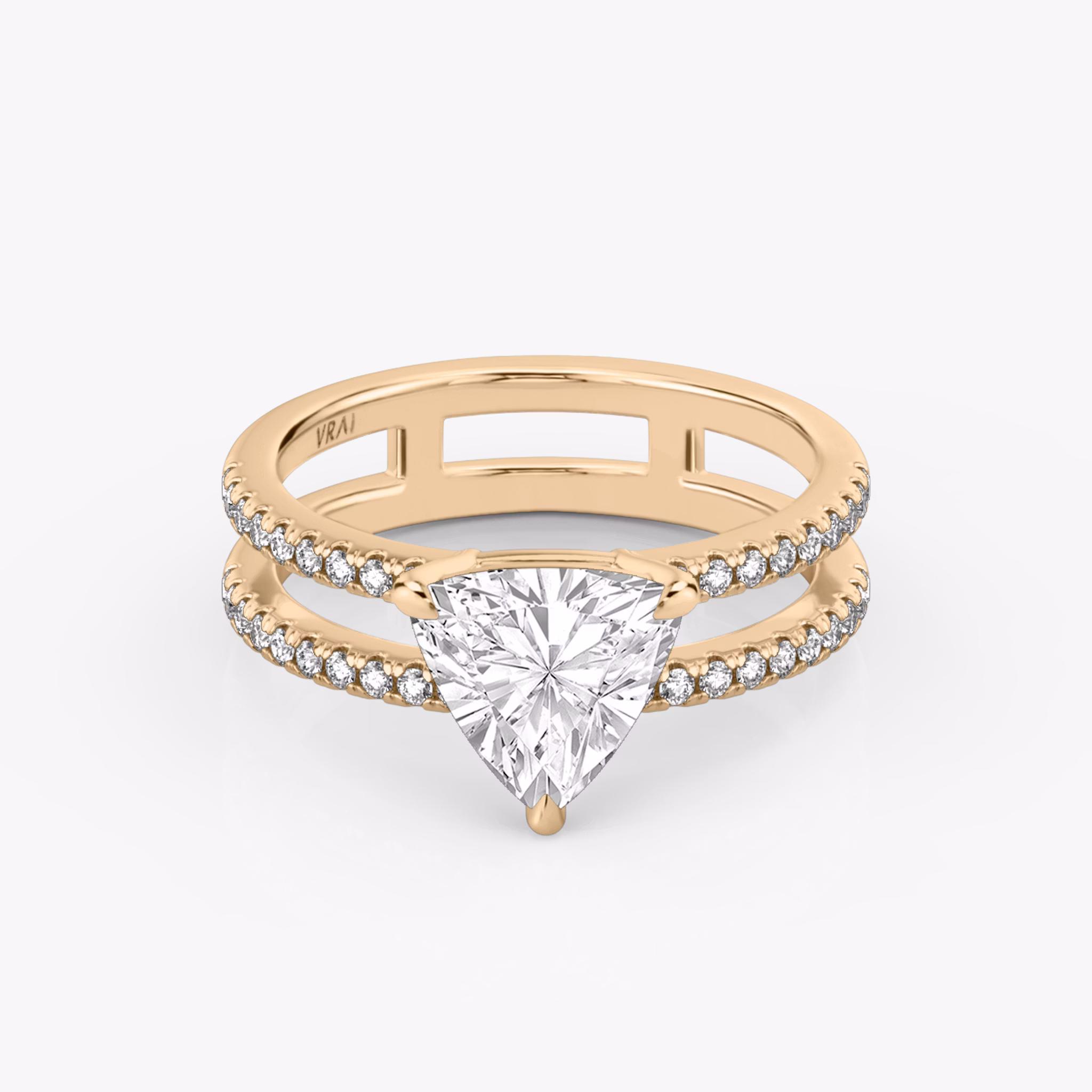 The Double Band | Trillion | 14k | Rose Gold | bandAccent: Pavé | diamondOrientation: vertical | caratWeight: other