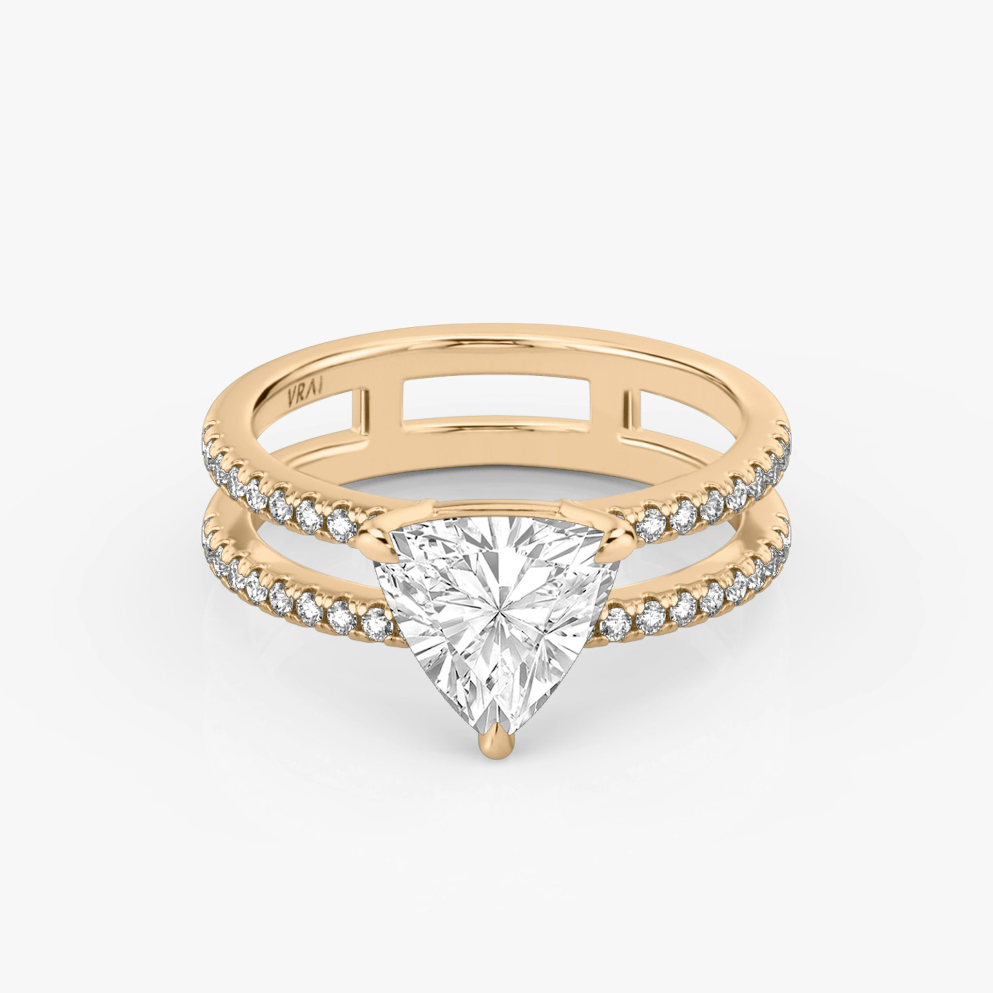The Double Band | Trillion | 14k | Rose Gold | bandAccent: Pavé | diamondOrientation: vertical | caratWeight: other