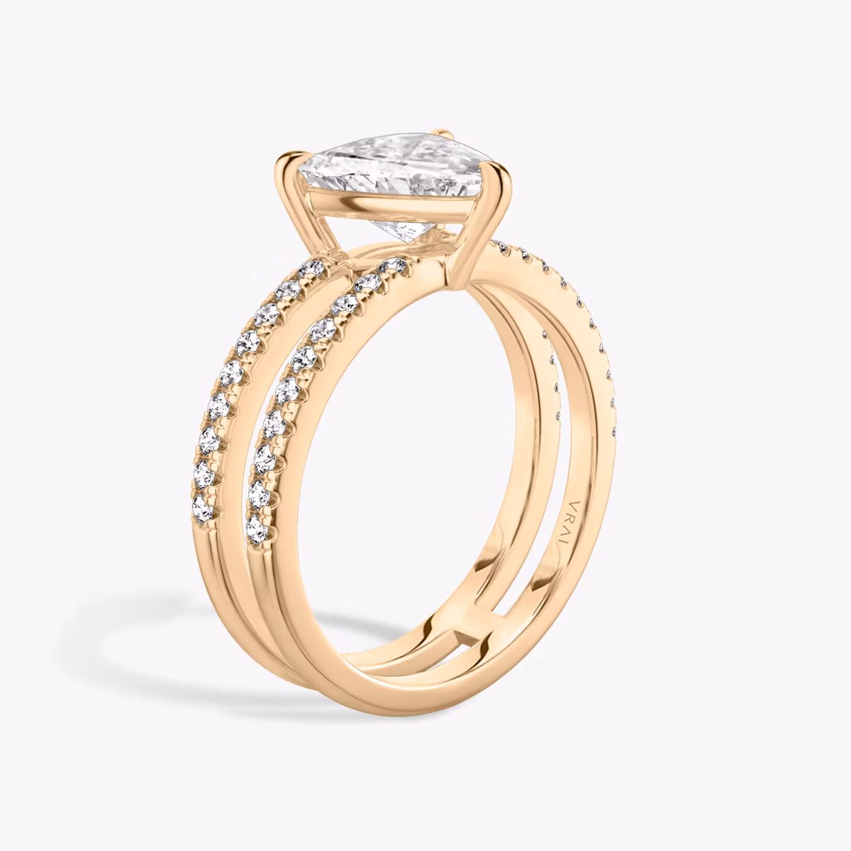 The Double Band | Trillion | 14k | Rose Gold | bandAccent: Pavé | diamondOrientation: vertical | caratWeight: other
