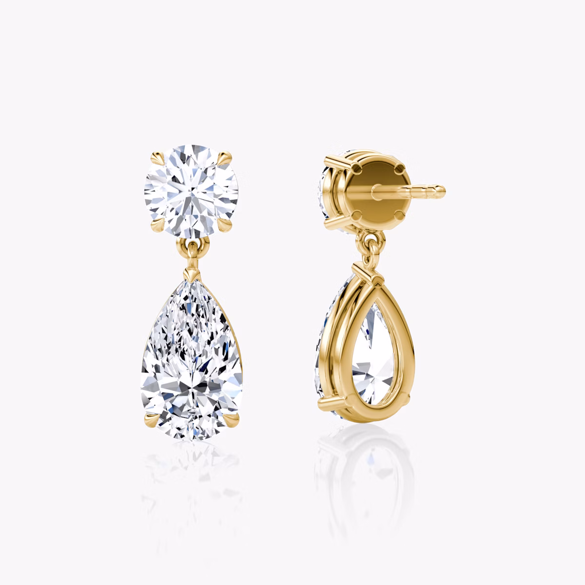 Duo Drop Earring | pear+round-brilliant | 14k | Yellow Gold