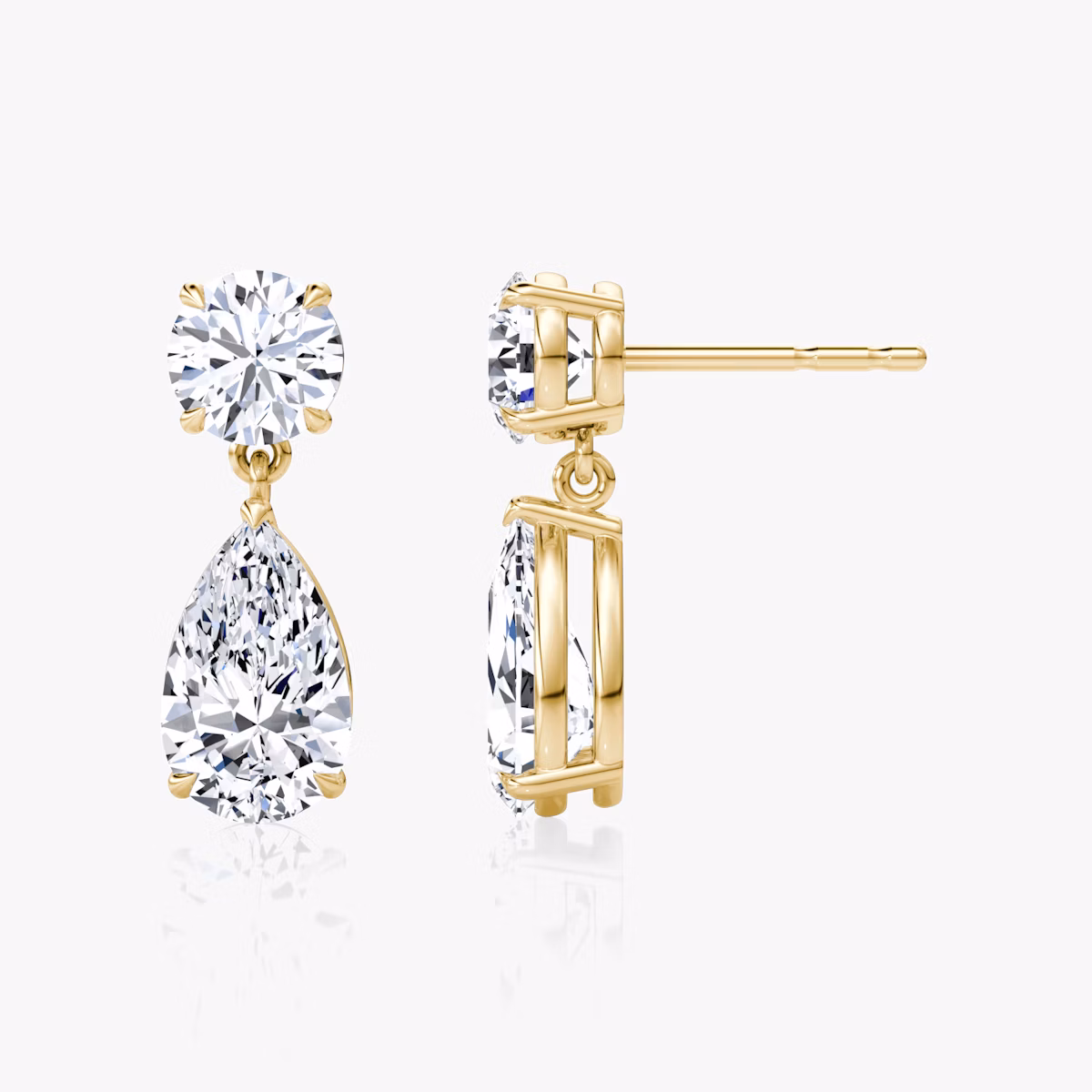 Duo Drop Earring | pear+round-brilliant | 14k | Yellow Gold