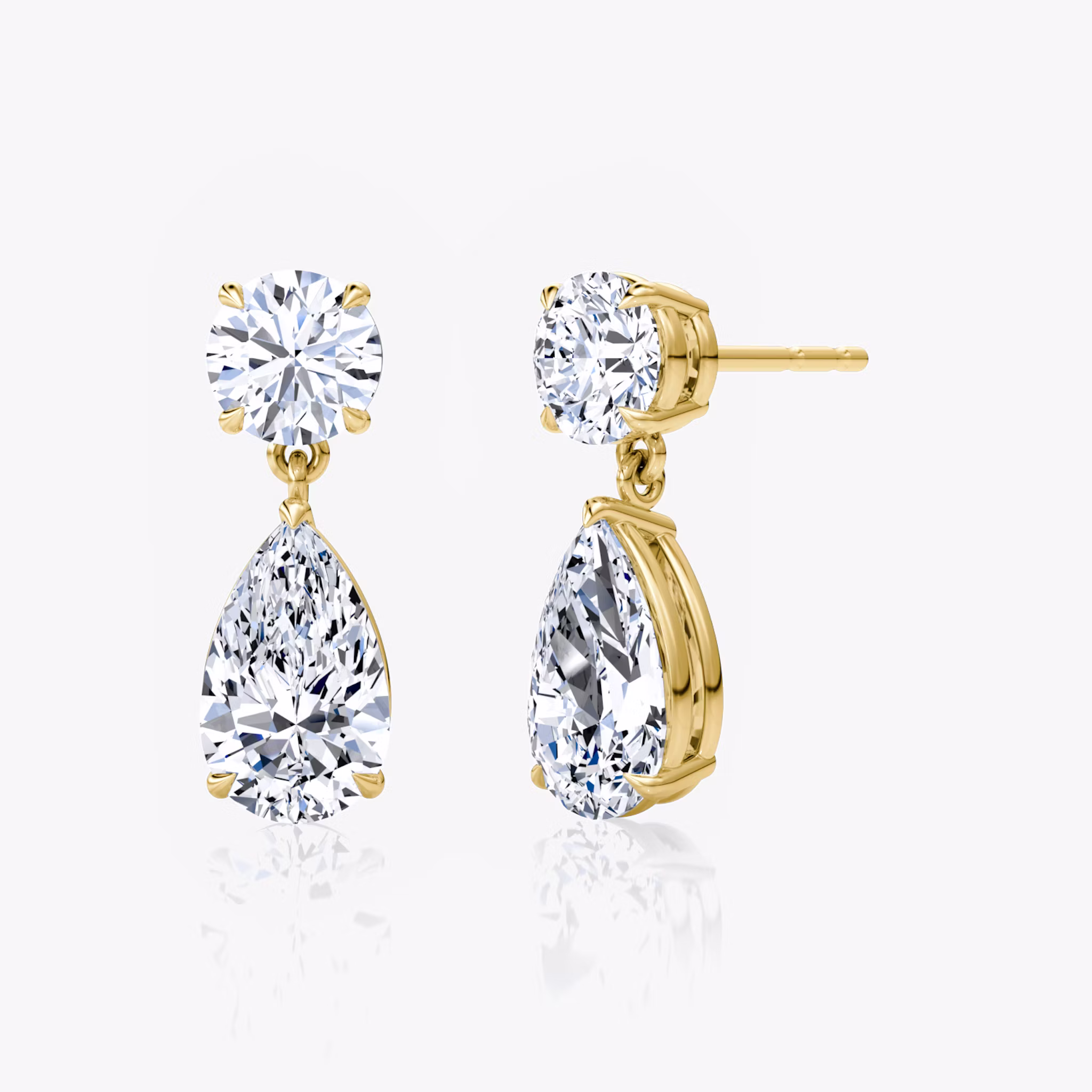 Duo Drop Ohrring pear+round-brilliant | Yellow Gold