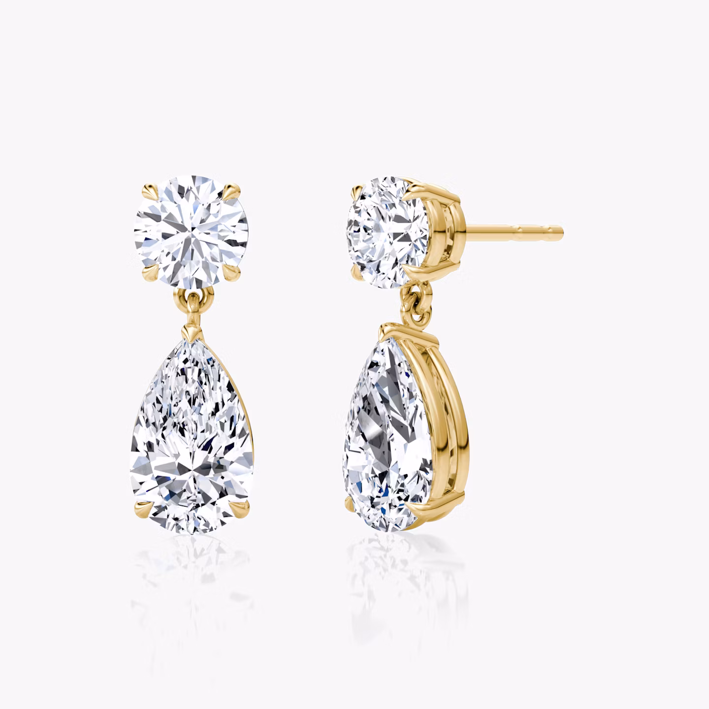 Duo Drop Earring | pear+round-brilliant | 14k | Yellow Gold