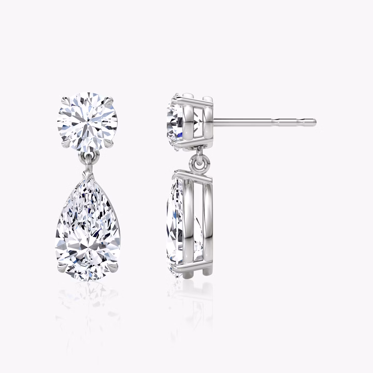 Duo Drop Earring | pear+round-brilliant | 14k | White Gold