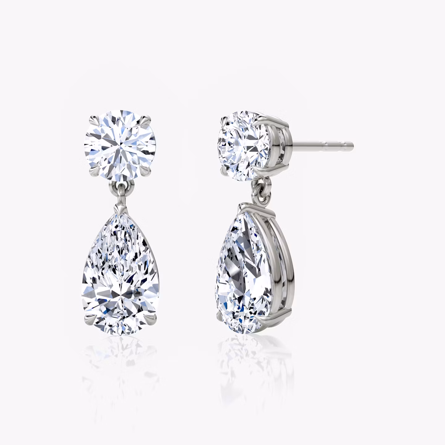 Duo Drop Earring pear+round-brilliant | White Gold