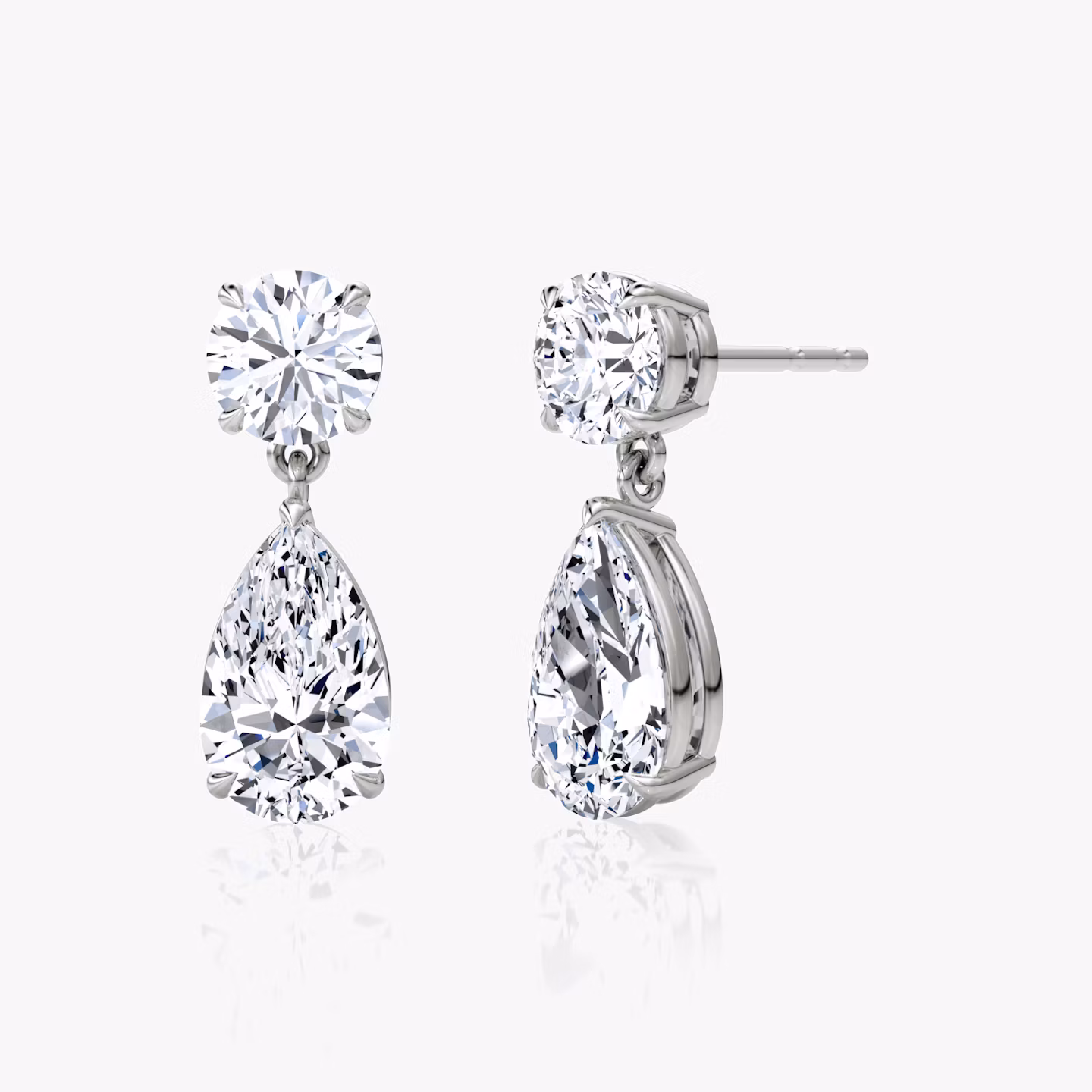 Duo Drop Earring | pear+round-brilliant | 14k | White Gold