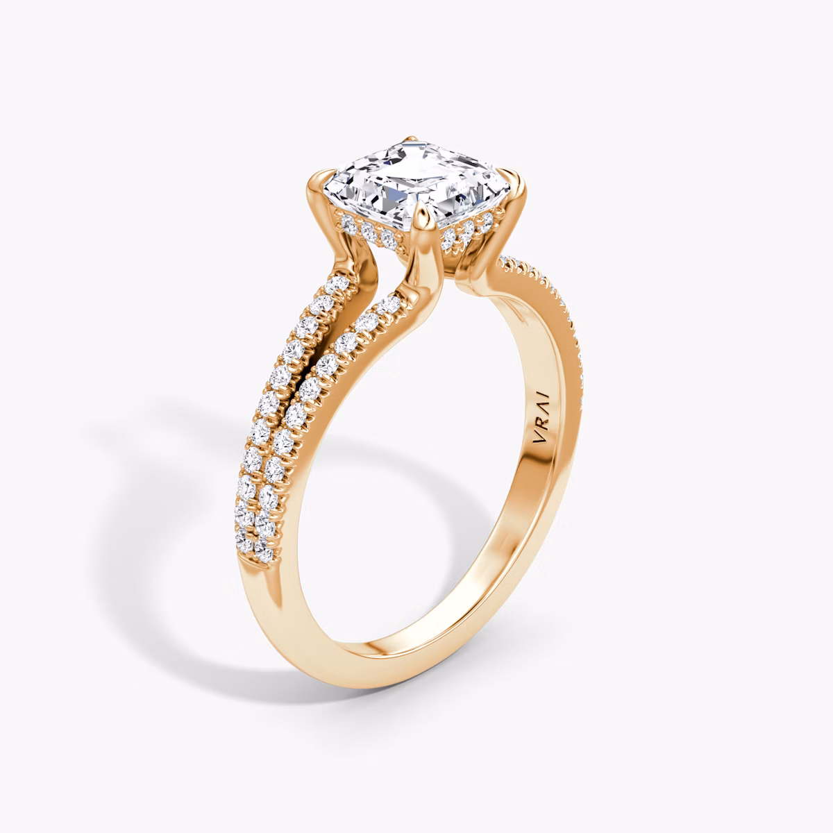 The Floating Split Band | Asscher | 14k | Rose Gold | bandAccent: Pavé | diamondOrientation: vertical | caratWeight: other