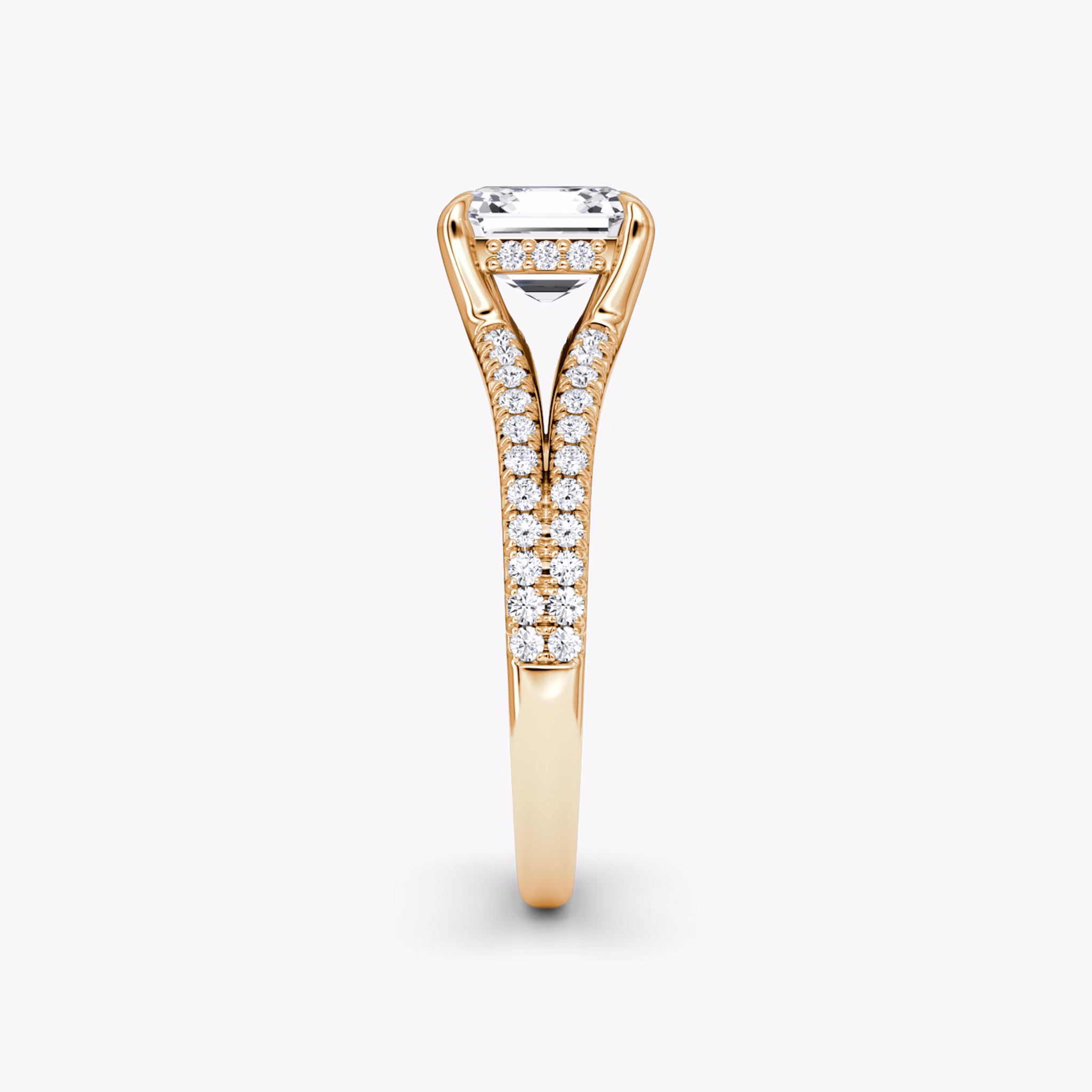The Floating Split Band | Asscher | 14k | Rose Gold | bandAccent: Pavé | diamondOrientation: vertical | caratWeight: other