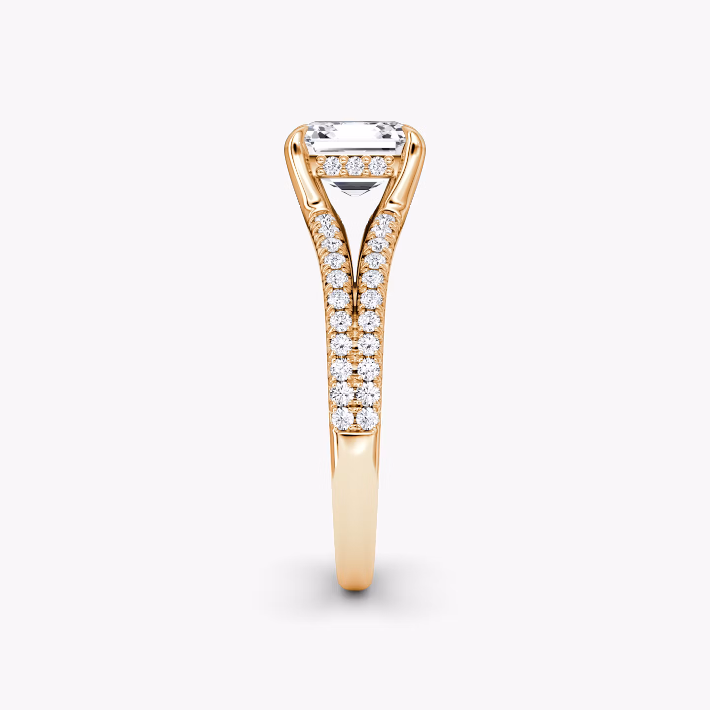 The Floating Split Band | Asscher | 14k | Rose Gold | bandAccent: Pavé | diamondOrientation: vertical | caratWeight: other