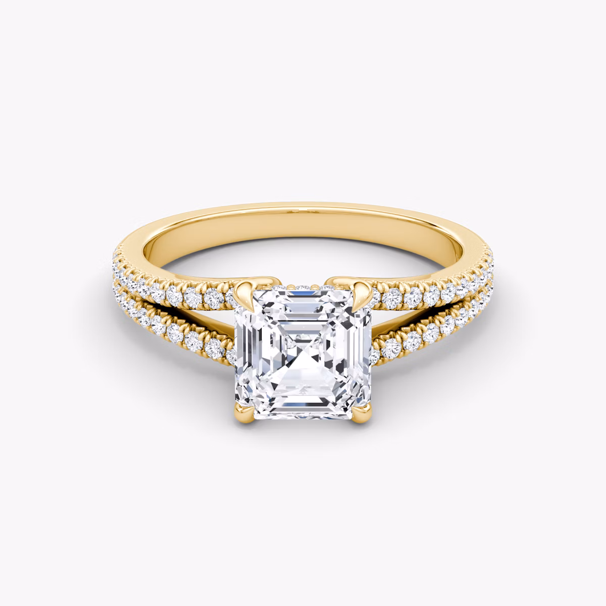 The Floating Split Band | Asscher | 18k | Yellow Gold | bandAccent: Pavé | diamondOrientation: vertical | caratWeight: other