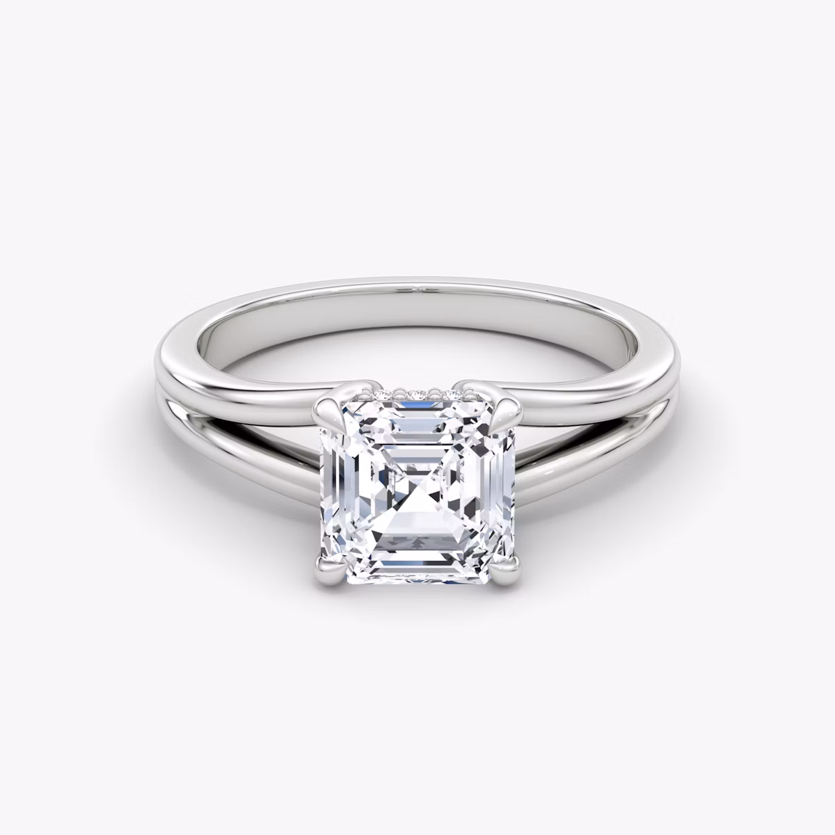 The Floating Split Band | Asscher | 18k | White Gold | bandAccent: Plain | diamondOrientation: vertical | caratWeight: other