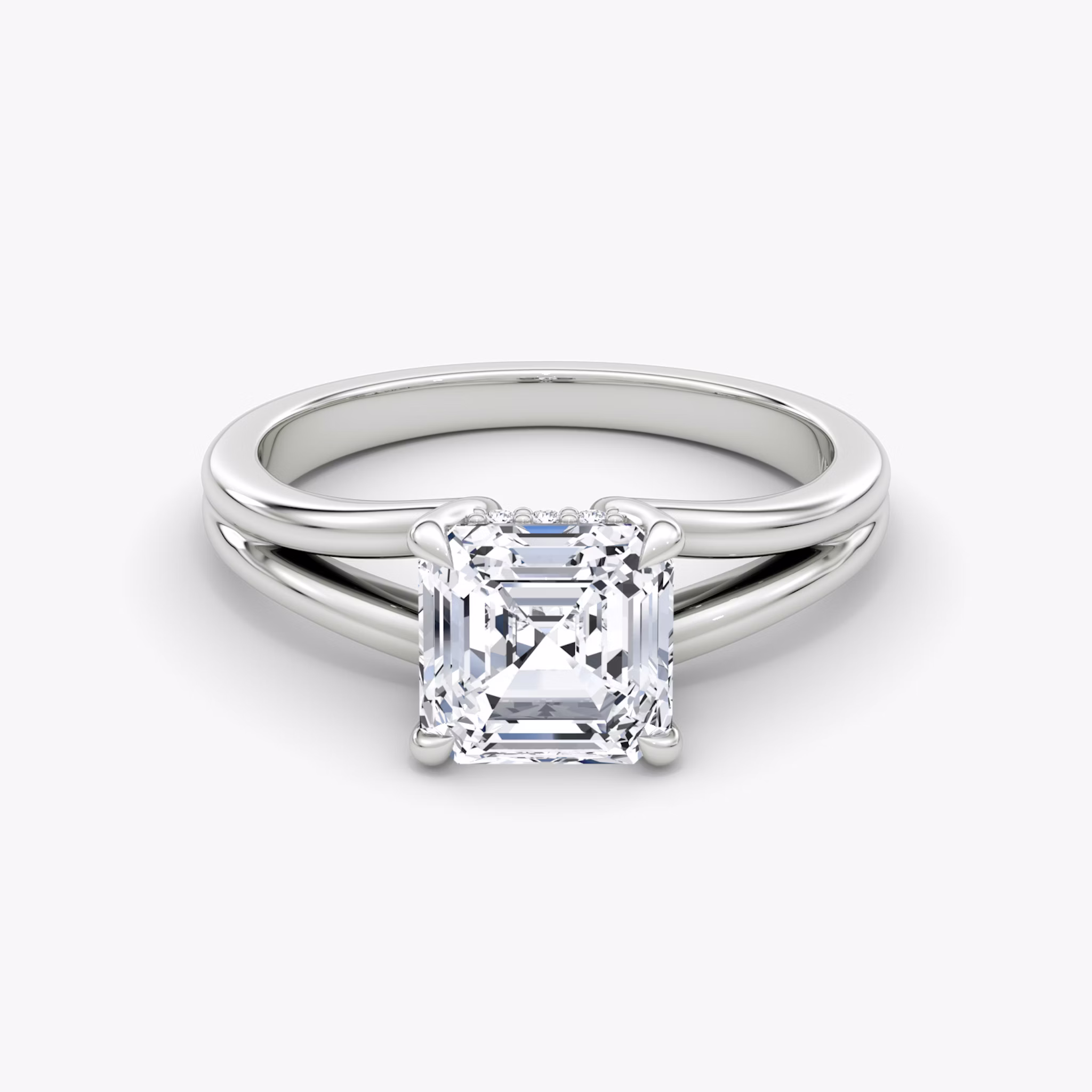 The Floating Split Band | Asscher | 18k | White Gold | bandAccent: Plain | diamondOrientation: vertical | caratWeight: other