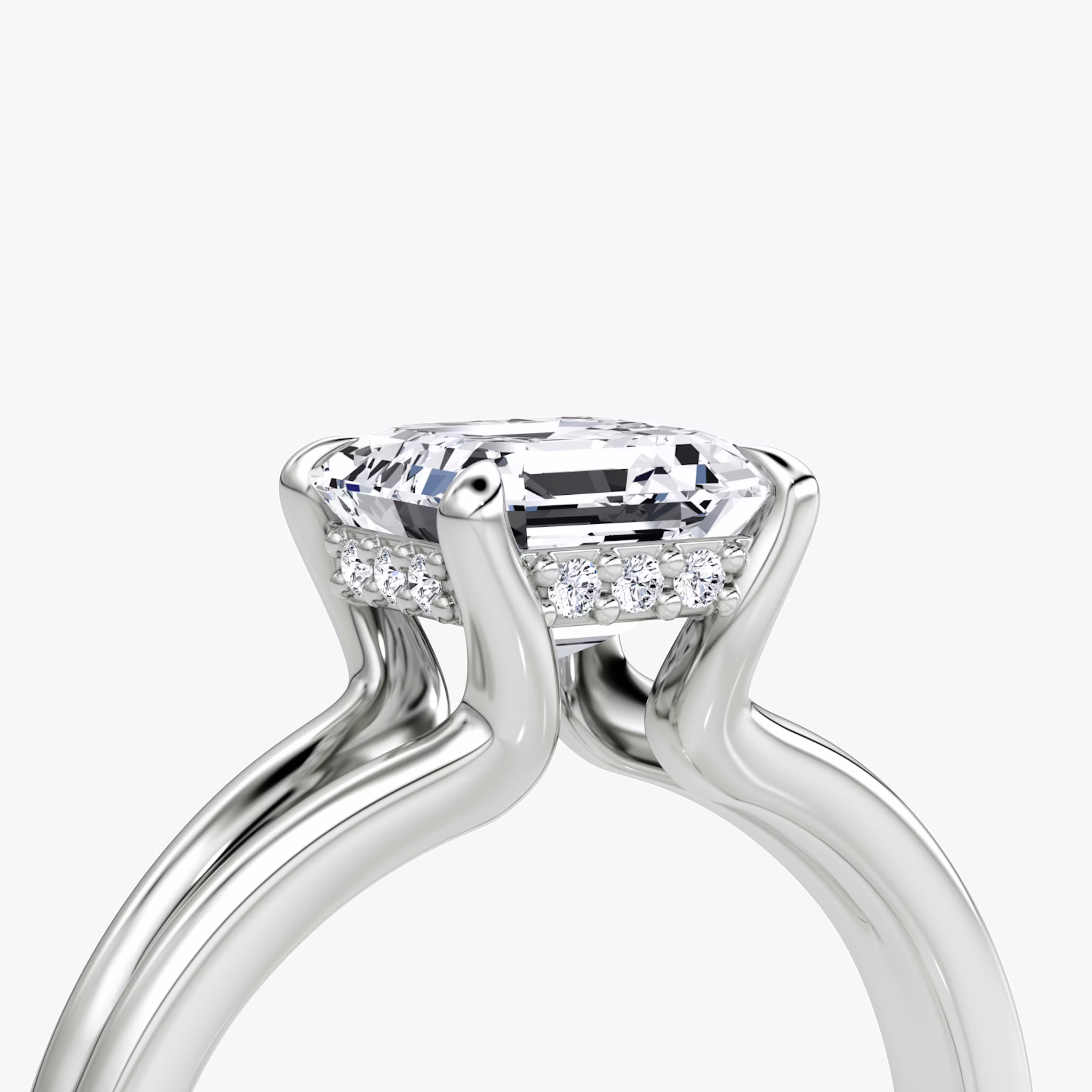 The Floating Split Band | Asscher | 18k | White Gold | bandAccent: Plain | diamondOrientation: vertical | caratWeight: other