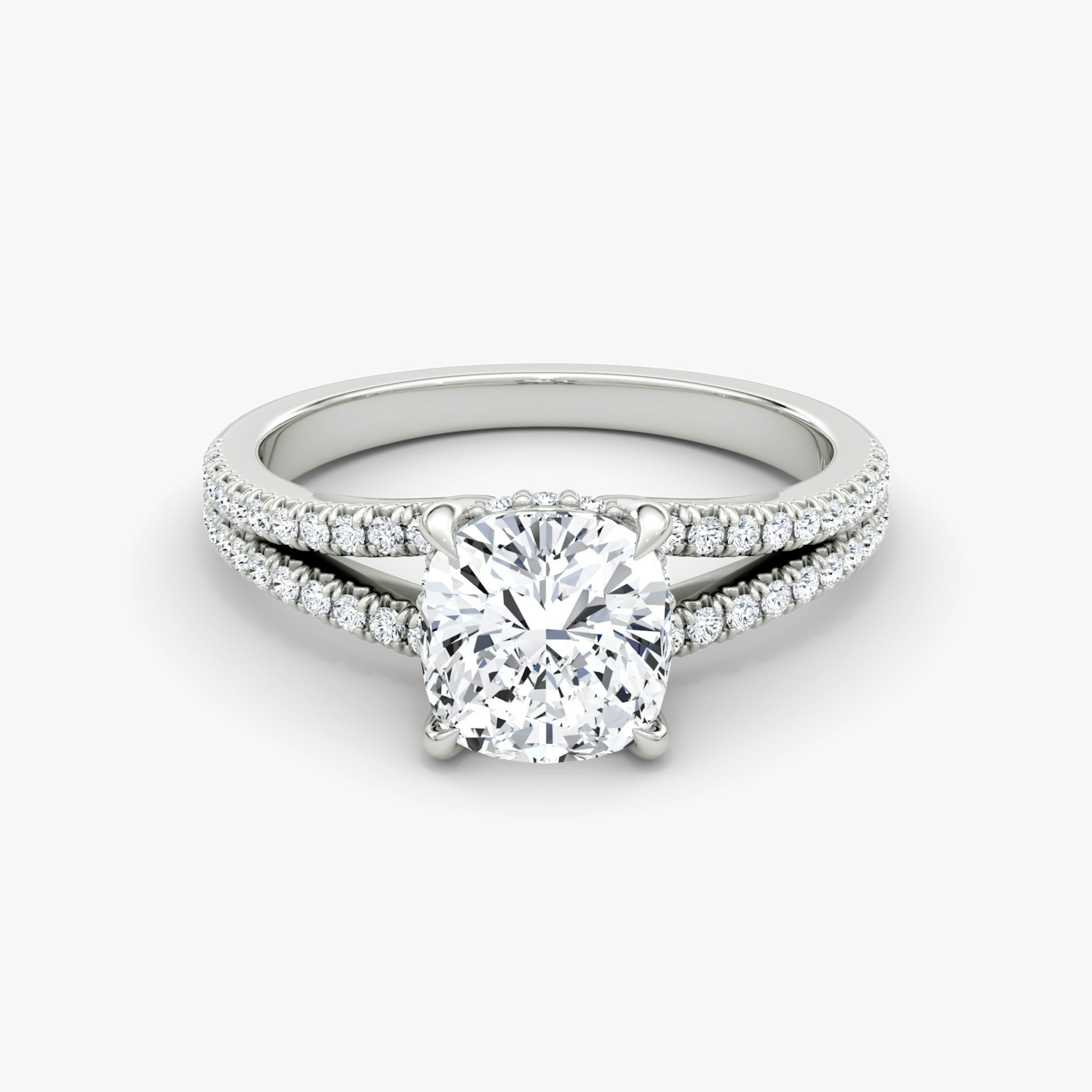 The Floating Split Band | Cushion | Platinum | bandAccent: Pavé | diamondOrientation: vertical | caratWeight: other