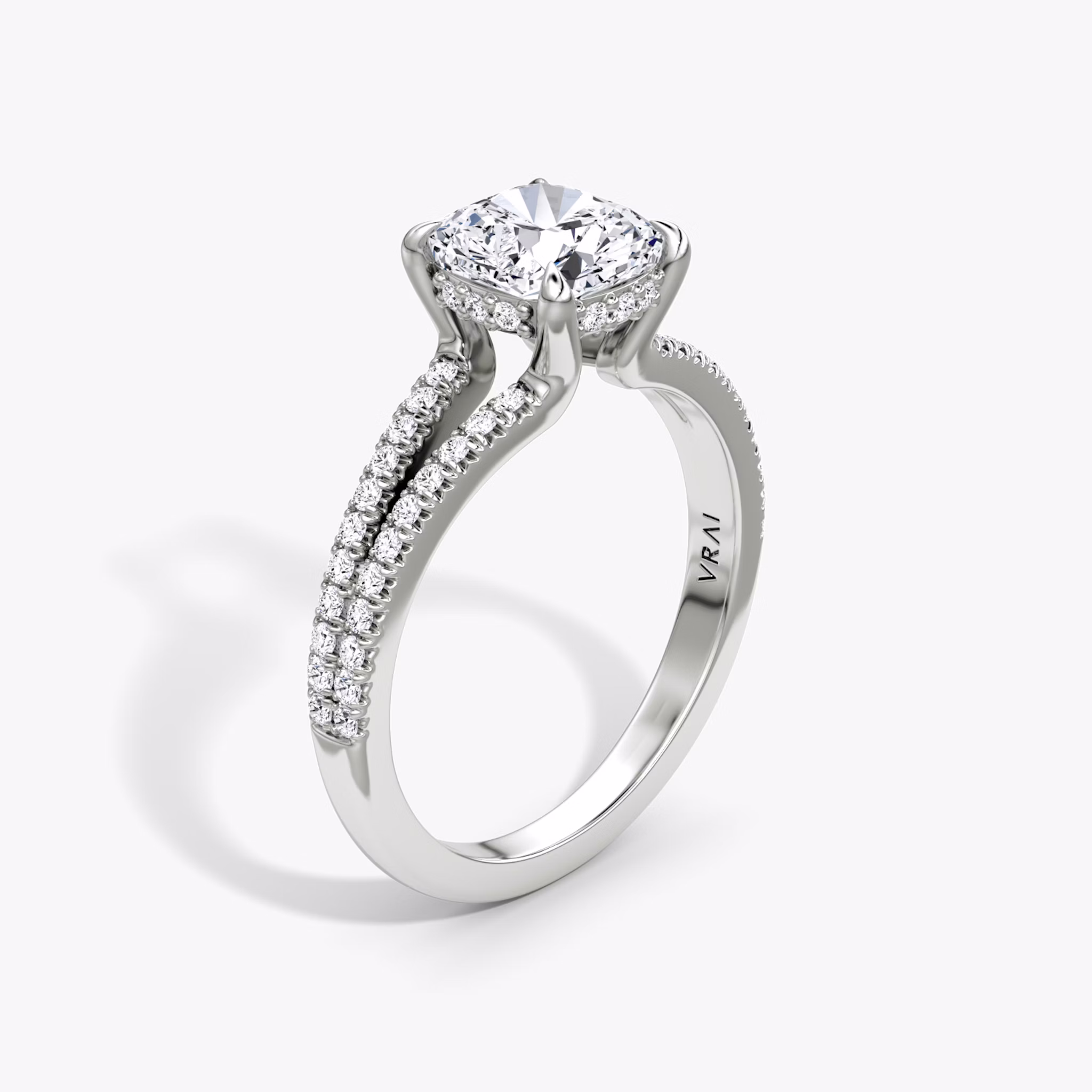 The Floating Split Band | Cushion | Platinum | bandAccent: Pavé | diamondOrientation: vertical | caratWeight: other