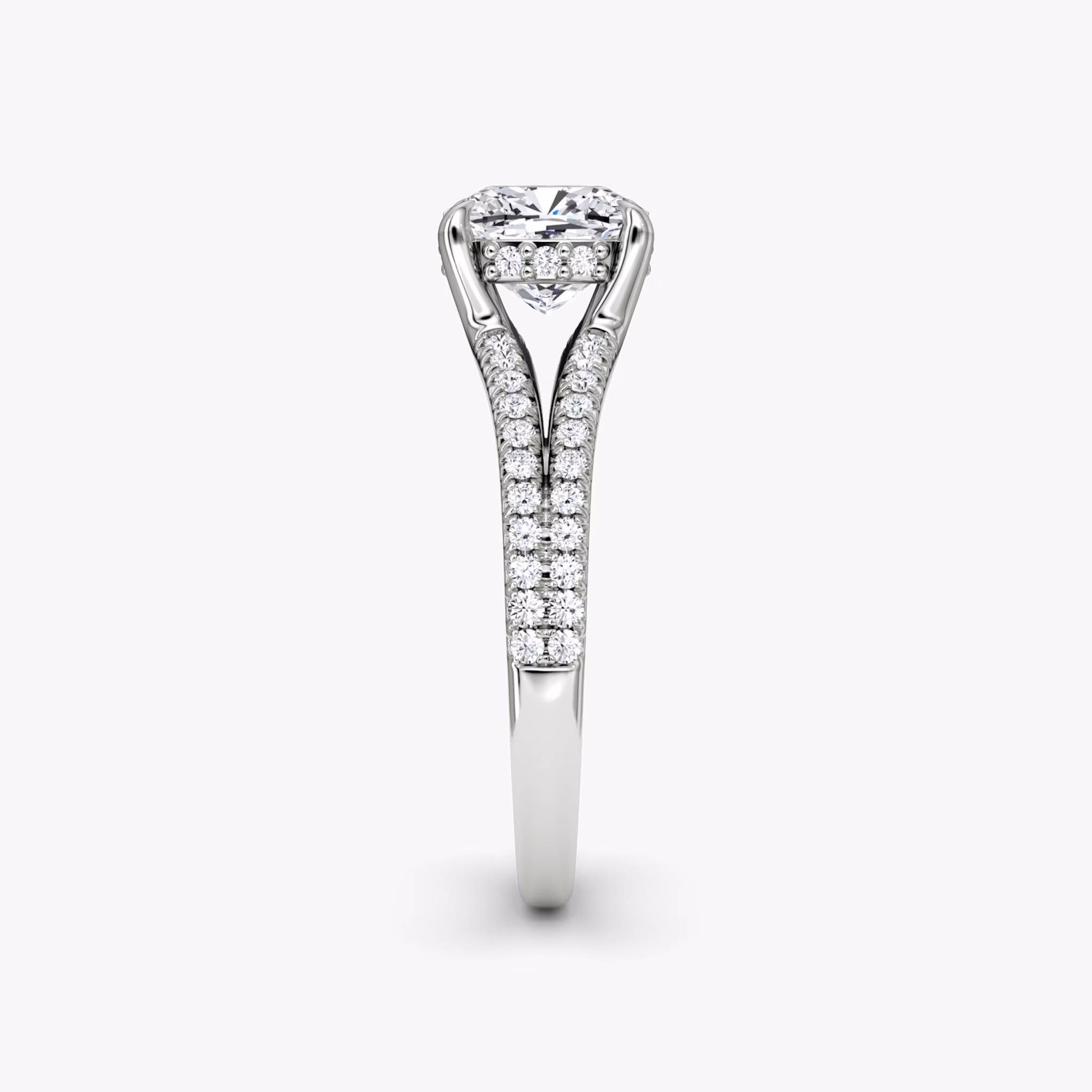 The Floating Split Band | Cushion | Platinum | bandAccent: Pavé | diamondOrientation: vertical | caratWeight: other