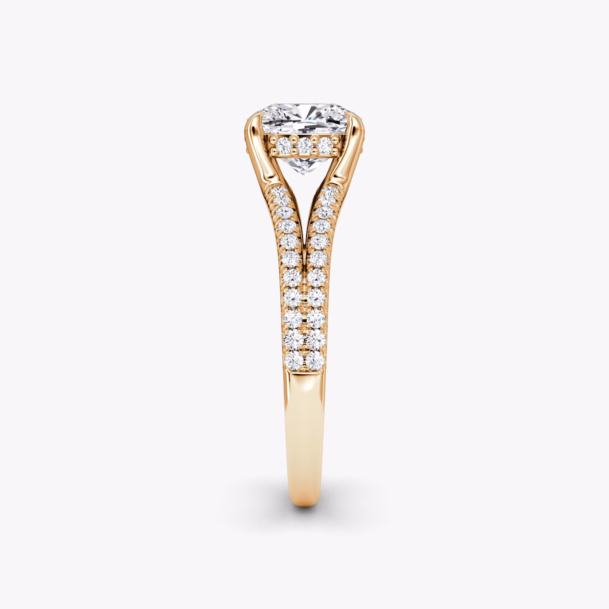 The Floating Split Band | Cushion | 14k | Rose Gold | bandAccent: Pavé | diamondOrientation: vertical | caratWeight: other