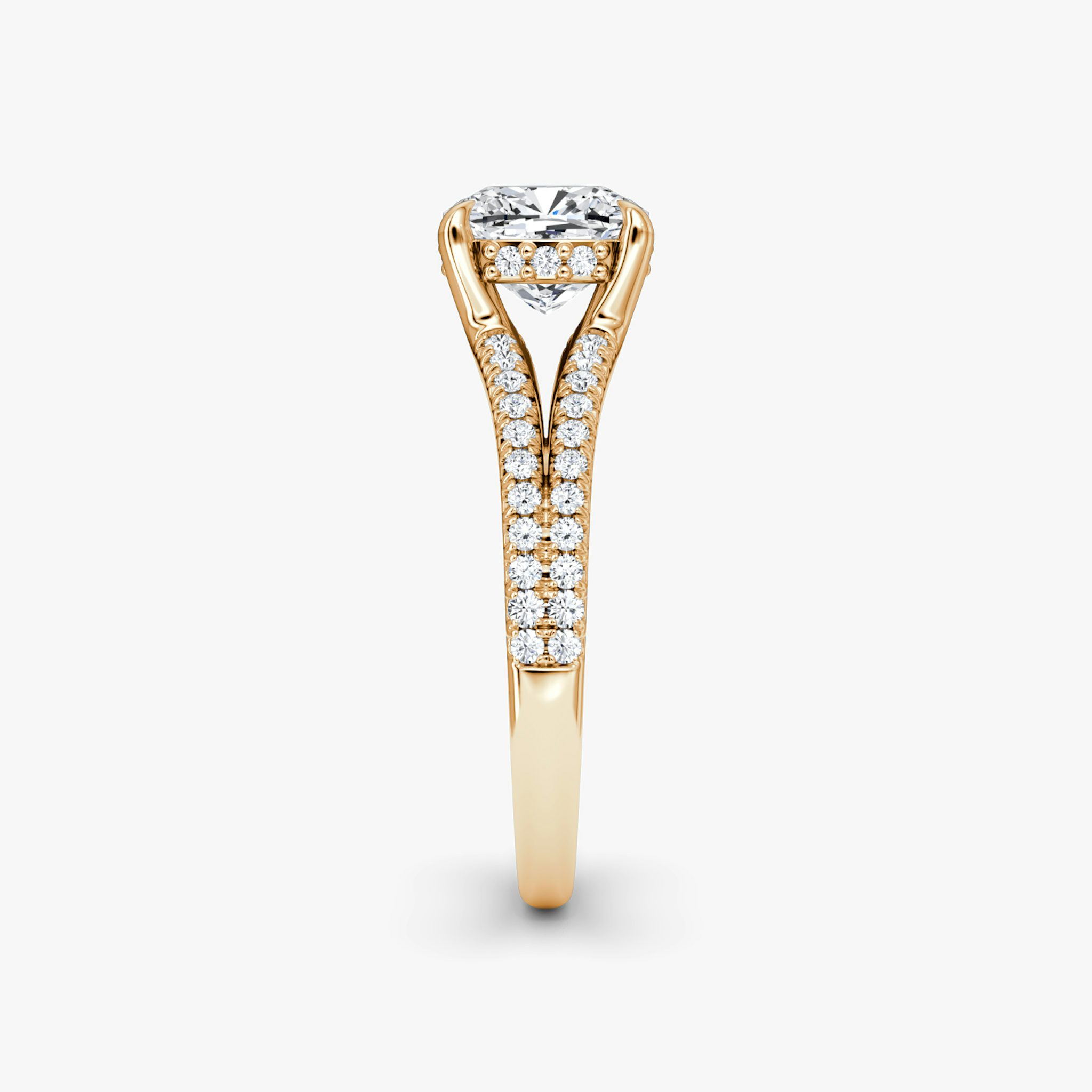 The Floating Split Band | Cushion | 14k | Rose Gold | bandAccent: Pavé | diamondOrientation: vertical | caratWeight: other