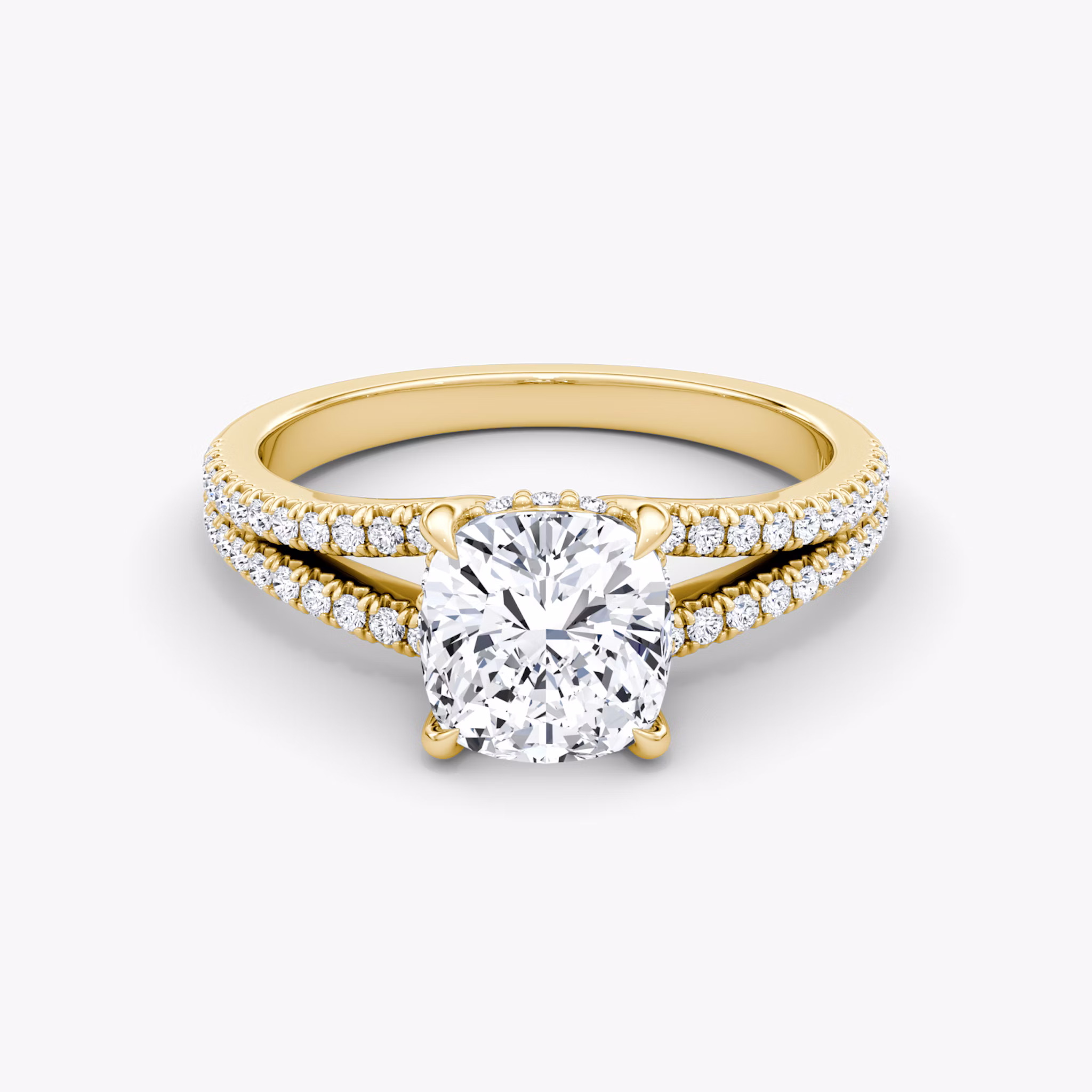 The Floating Split Band | Cushion | 18k | Yellow Gold | bandAccent: Pavé | diamondOrientation: vertical | caratWeight: other
