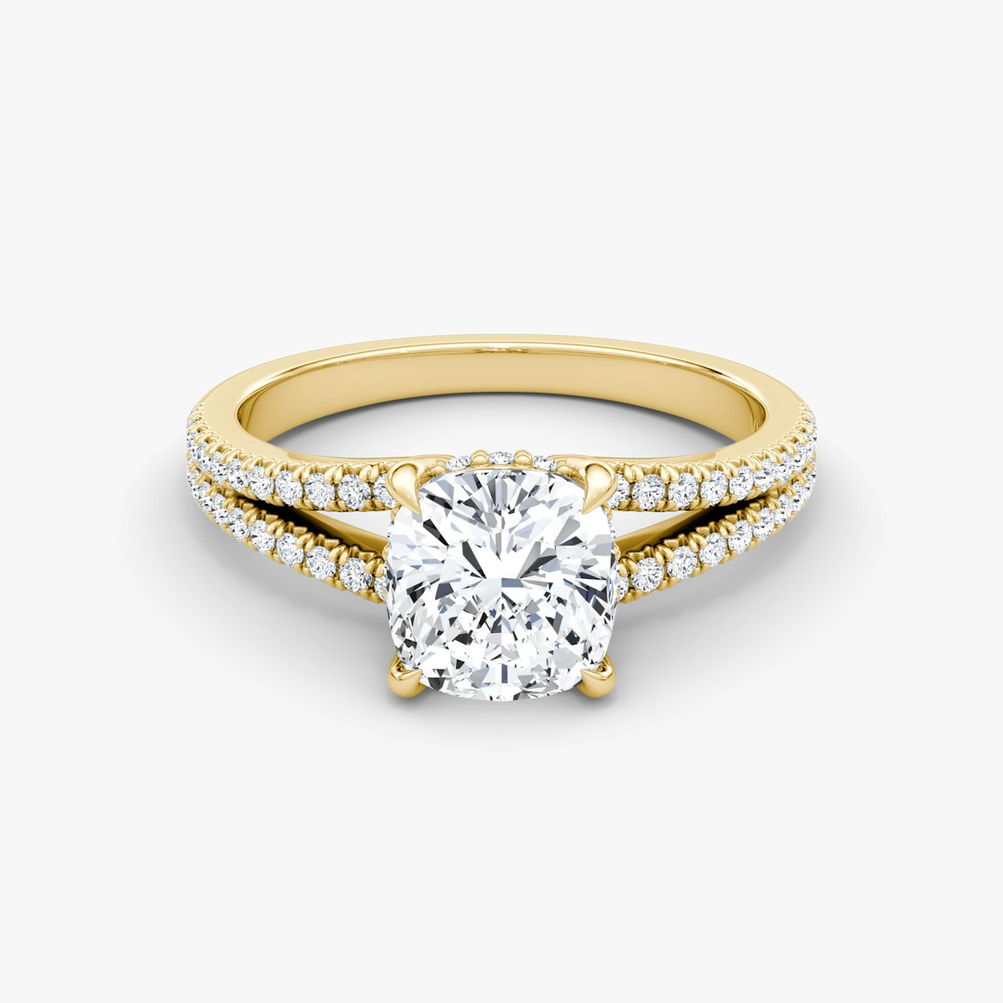 Floating Split Band | Cushion | 18k | Gelbgold | bandAccent: Mit Pavé-Besatz | diamondOrientation: vertical | caratWeight: other