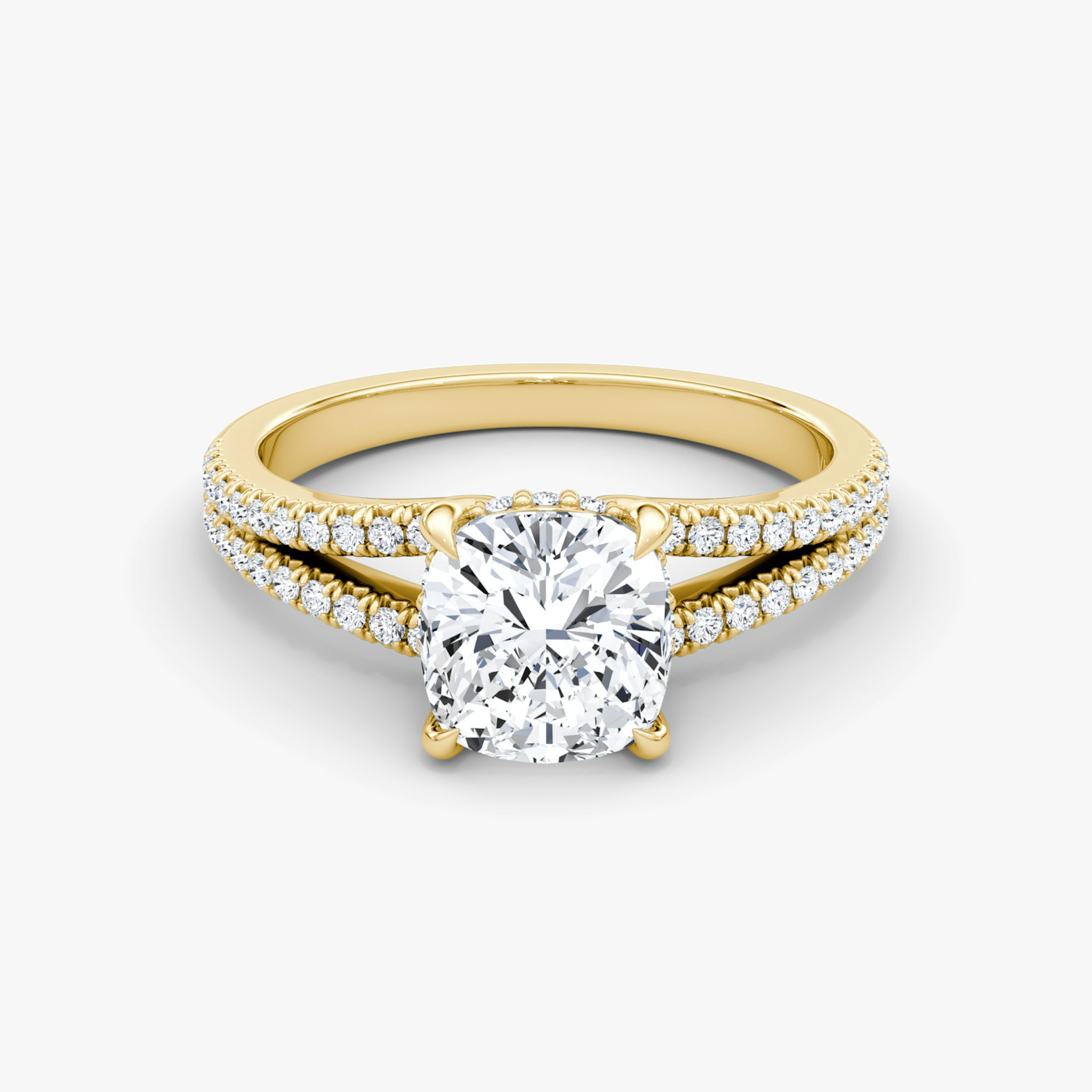 The Floating Split Band | Cushion | 18k | Yellow Gold | bandAccent: Pavé | diamondOrientation: vertical | caratWeight: other