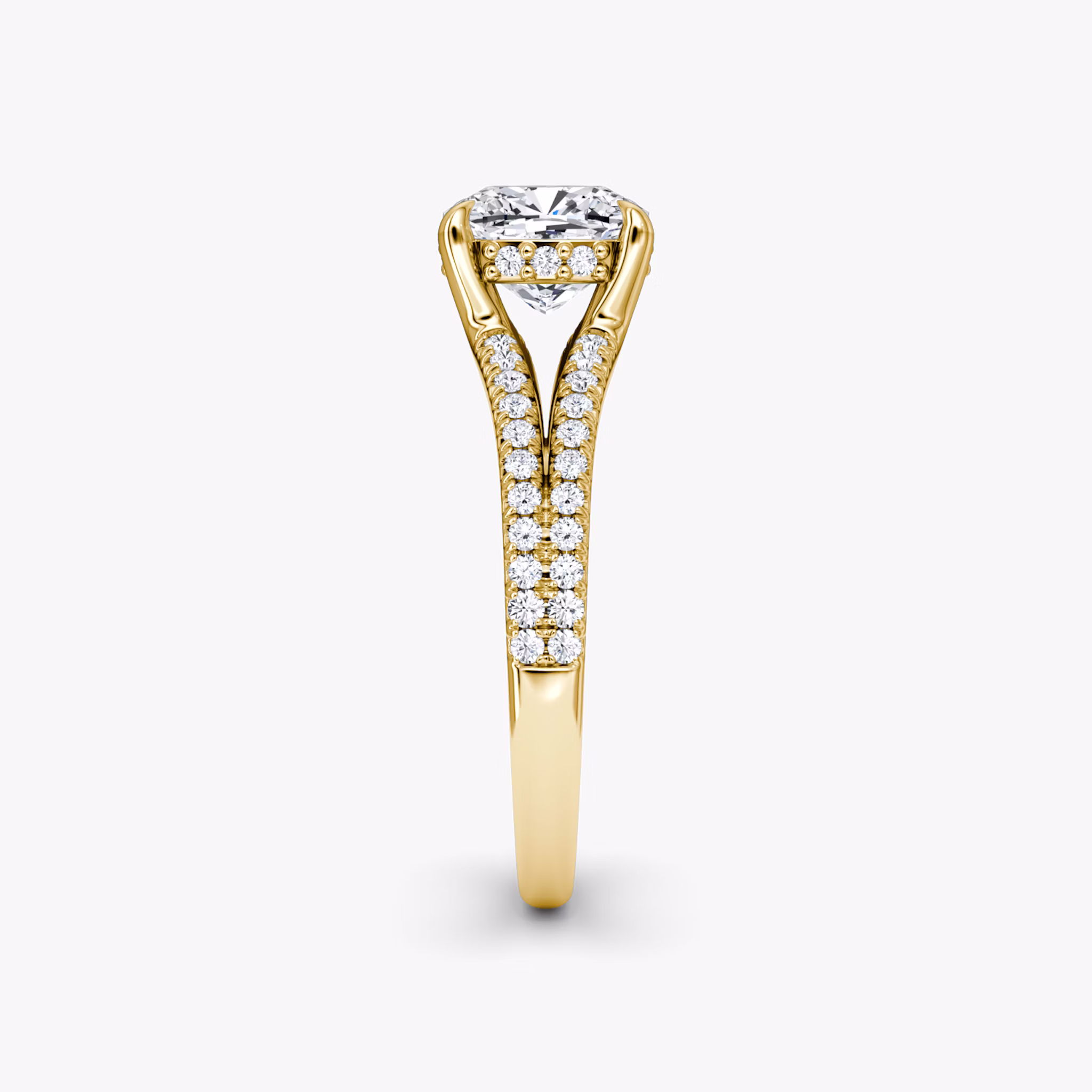 The Floating Split Band | Cushion | 18k | Yellow Gold | bandAccent: Pavé | diamondOrientation: vertical | caratWeight: other