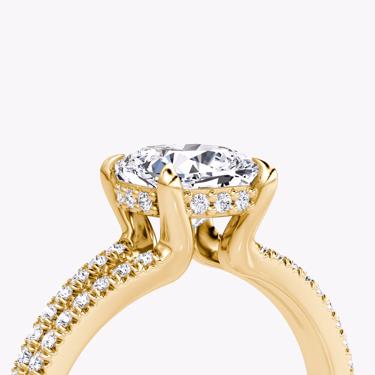 The Floating Split Band | Cushion | 18k | Yellow Gold | bandAccent: Pavé | diamondOrientation: vertical | caratWeight: other