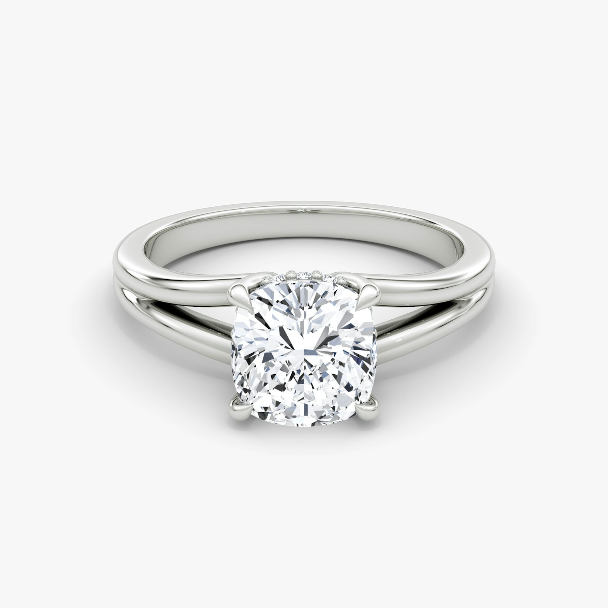 The Floating Split Band | Cushion | 18k | White Gold | bandAccent: Plain | diamondOrientation: vertical | caratWeight: other