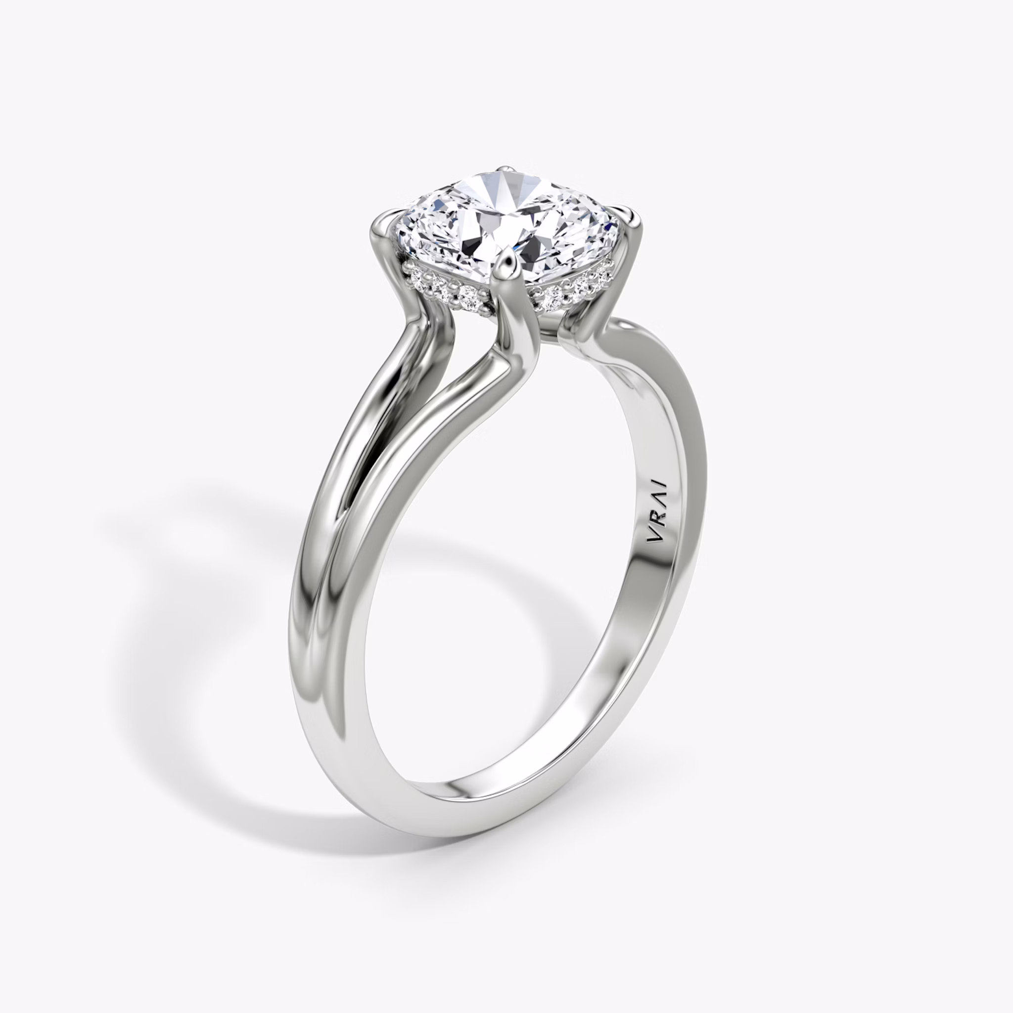 The Floating Split Band | Cushion | 18k | White Gold | bandAccent: Plain | diamondOrientation: vertical | caratWeight: other