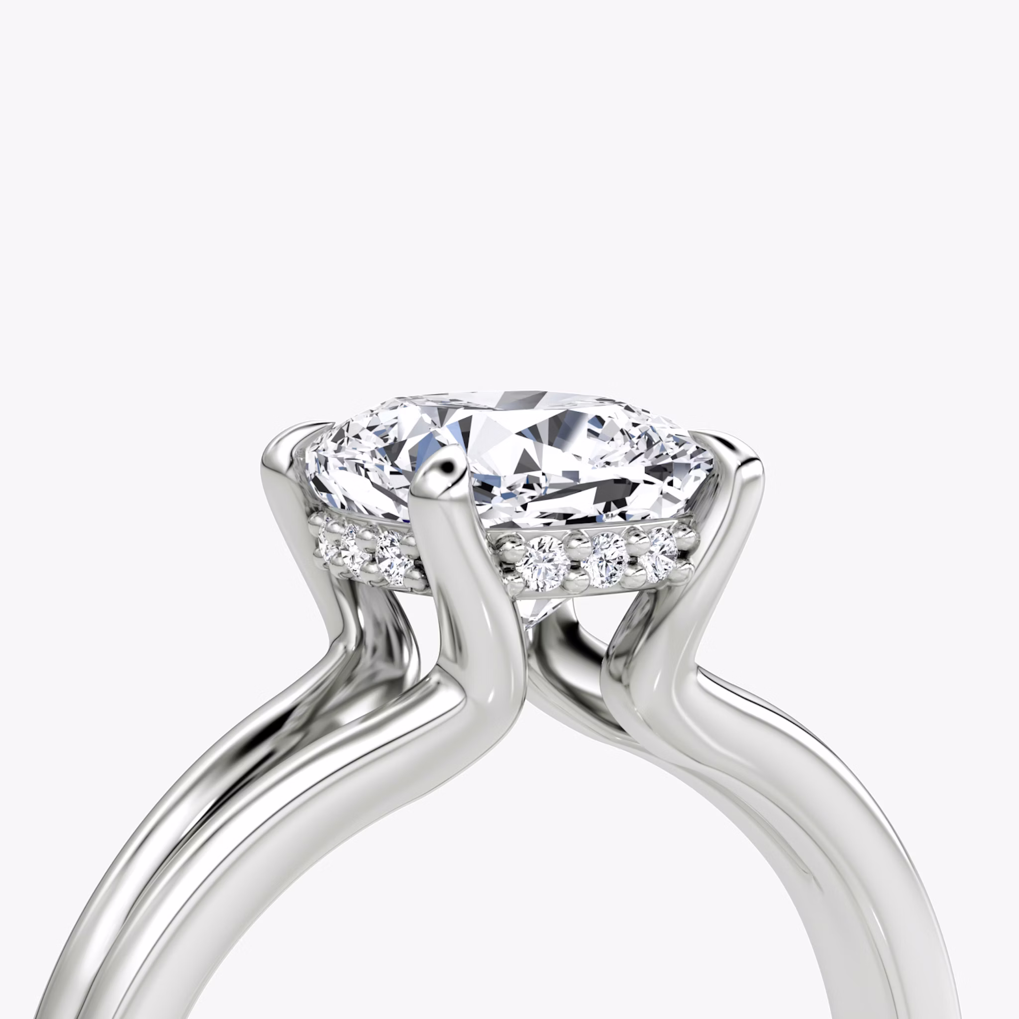 The Floating Split Band | Cushion | 18k | White Gold | bandAccent: Plain | diamondOrientation: vertical | caratWeight: other