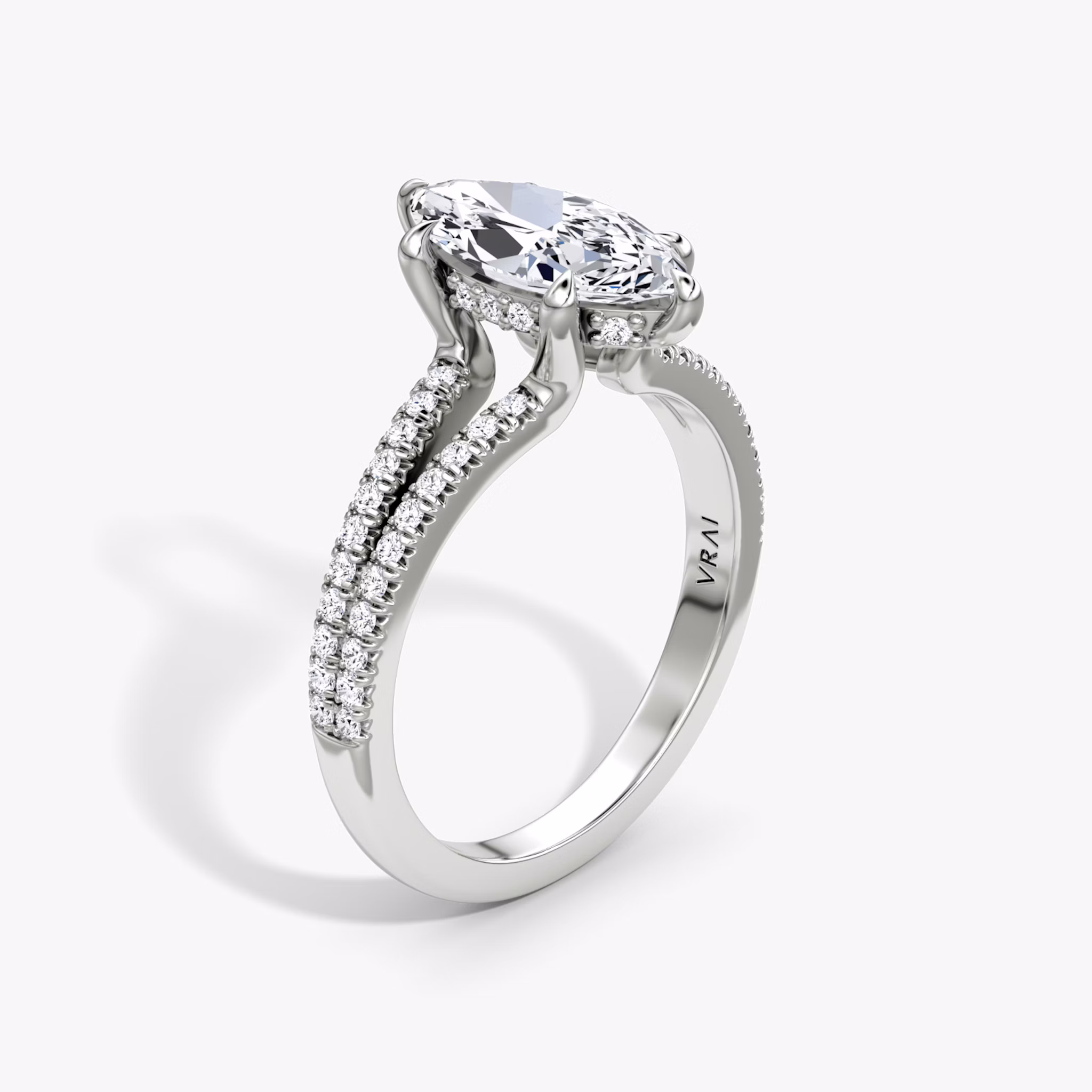 The Floating Split Band | Marquise | 18k | White Gold | bandAccent: Pavé | diamondOrientation: vertical | caratWeight: other
