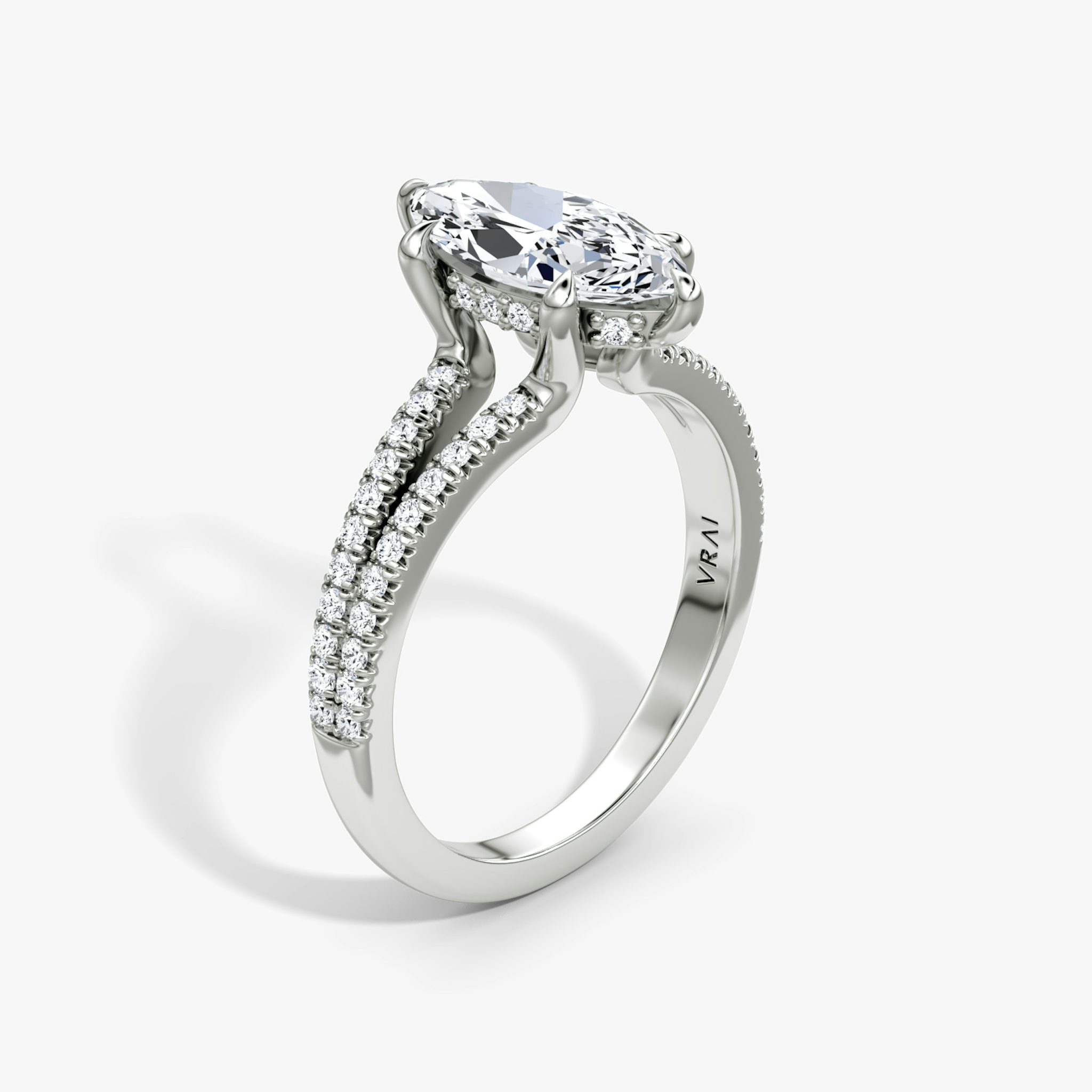 The Floating Split Band | Marquise | 18k | White Gold | bandAccent: Pavé | diamondOrientation: vertical | caratWeight: other