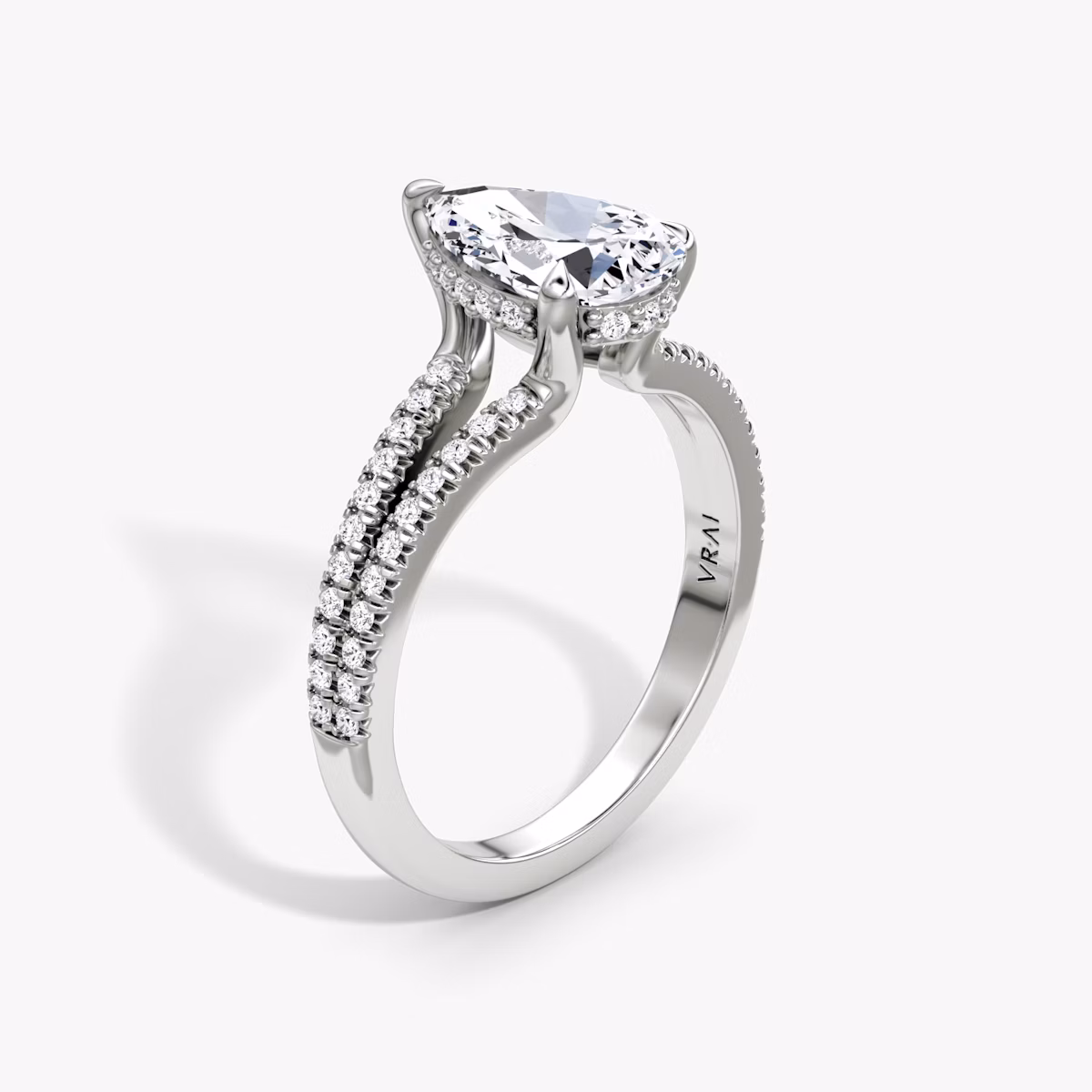 The Floating Split Band | Pear | Platinum | bandAccent: Pavé | diamondOrientation: vertical | caratWeight: other