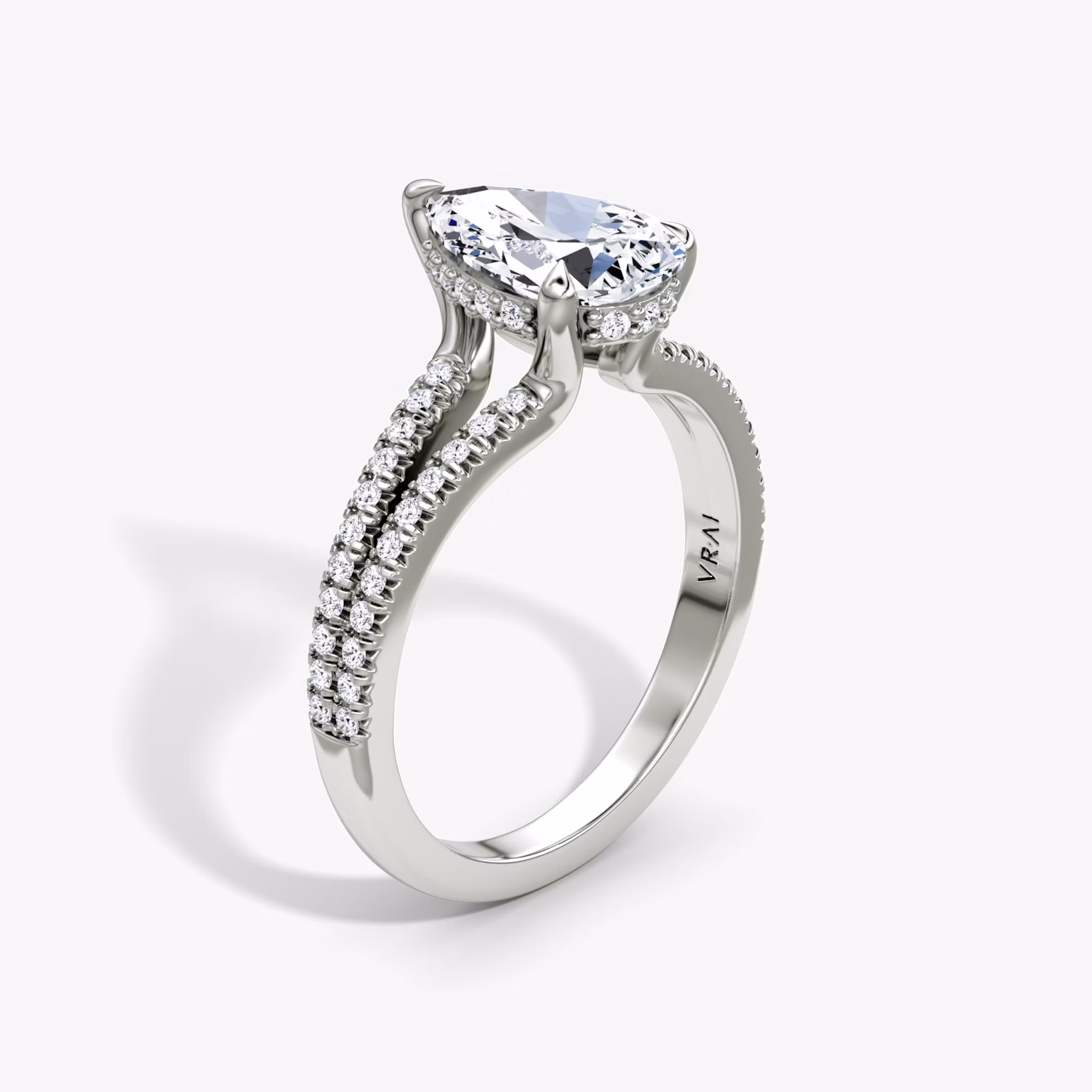 Floating Split Band Pear | White Gold