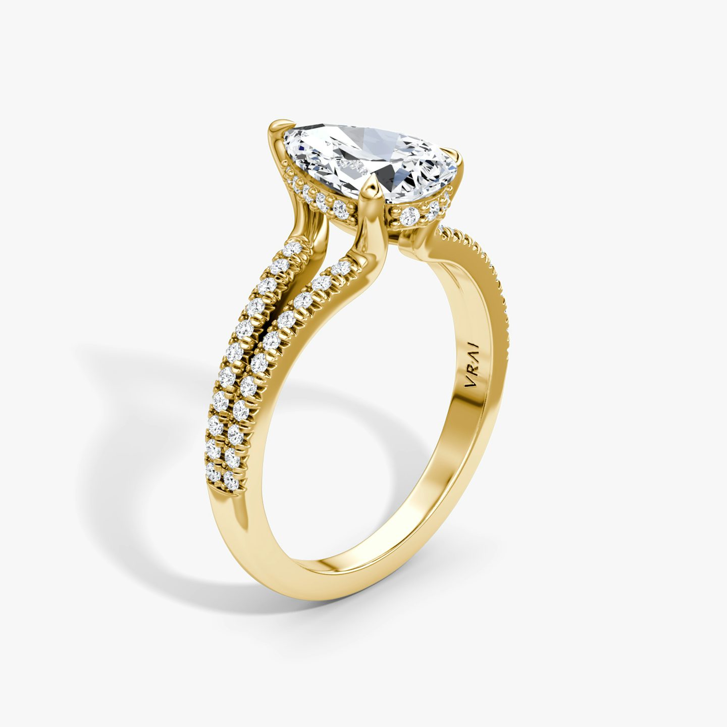 Bague de fiançailles Floating Split Band | Poire | 18k | Or jaune | bandAccent: Pavé | diamondOrientation: vertical | caratWeight: other