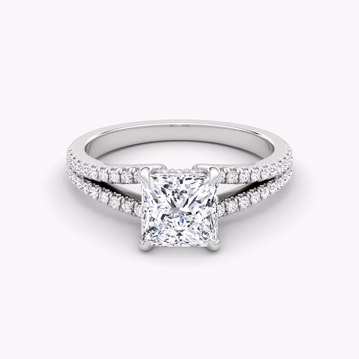 The Floating Split Band | Princess | 18k | White Gold | bandAccent: Pavé | diamondOrientation: vertical | caratWeight: other