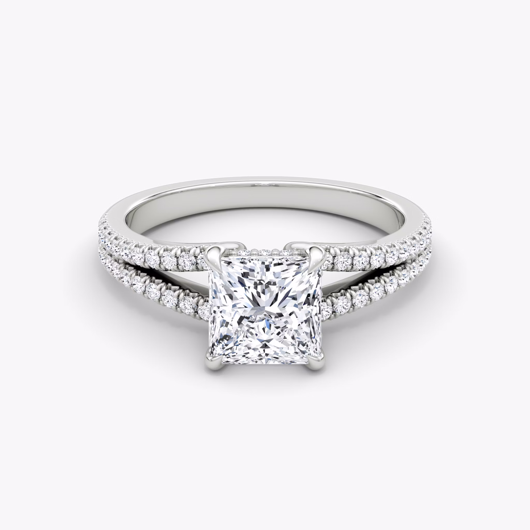 The Floating Split Band | Princess | Platinum | bandAccent: Pavé | diamondOrientation: vertical | caratWeight: other