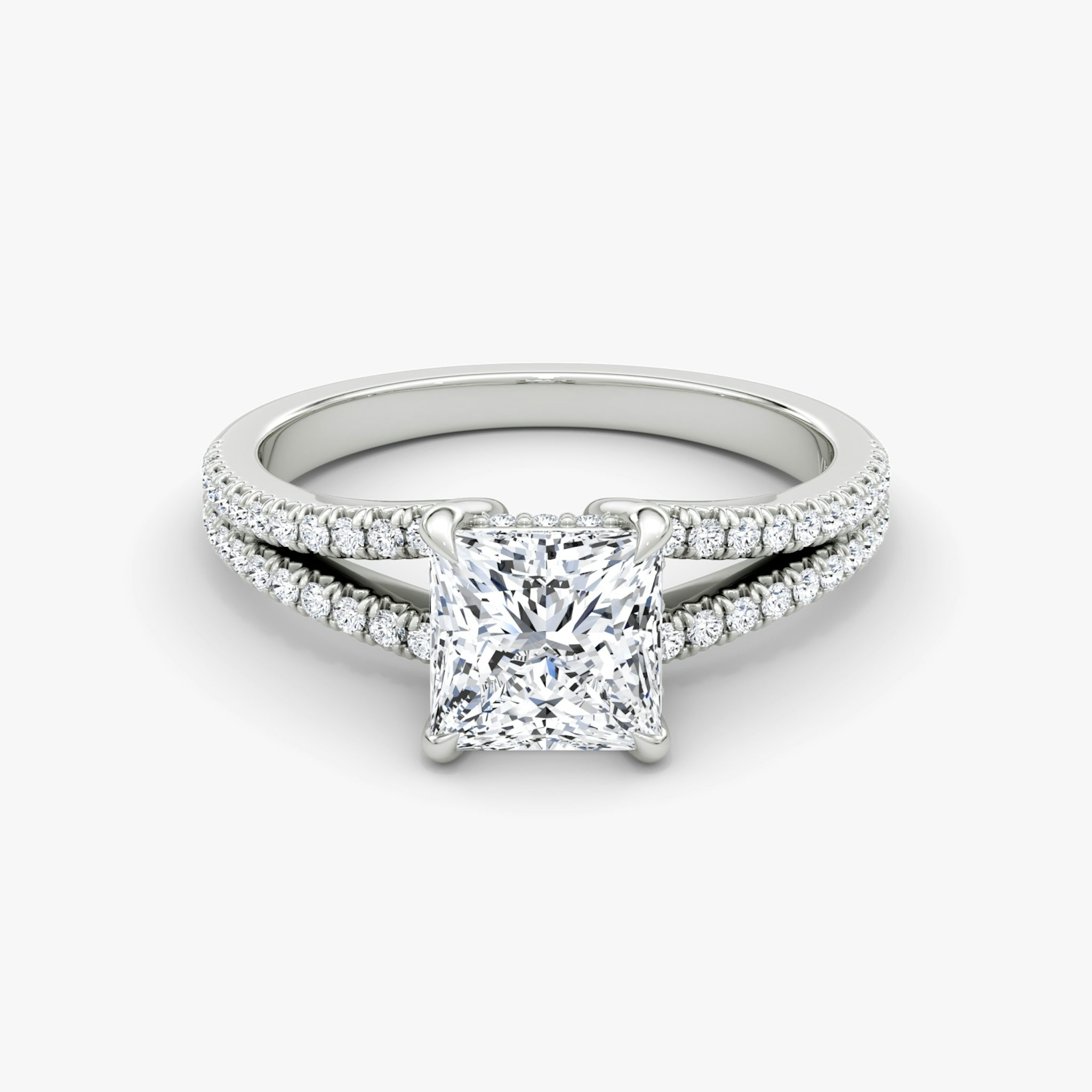 The Floating Split Band | Princess | Platinum | bandAccent: Pavé | diamondOrientation: vertical | caratWeight: other