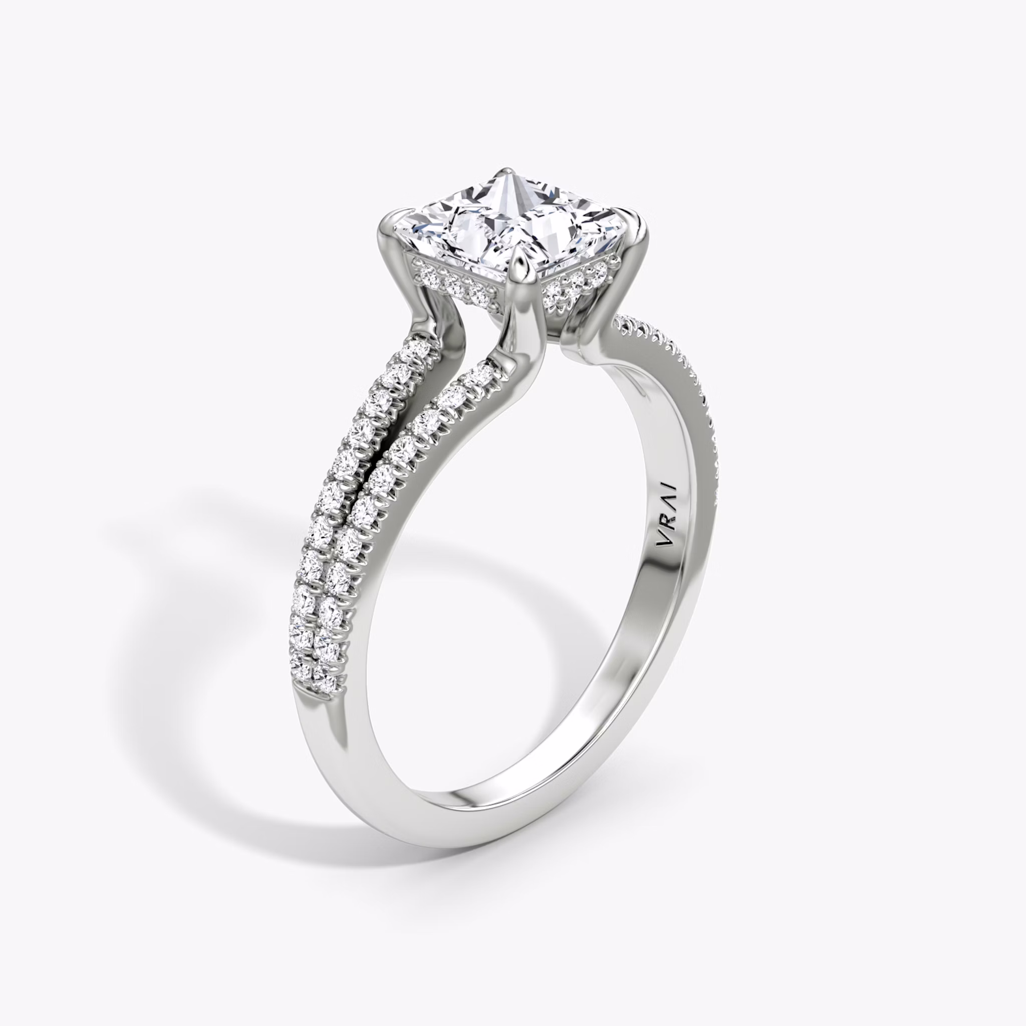 The Floating Split Band | Princess | Platinum | bandAccent: Pavé | diamondOrientation: vertical | caratWeight: other