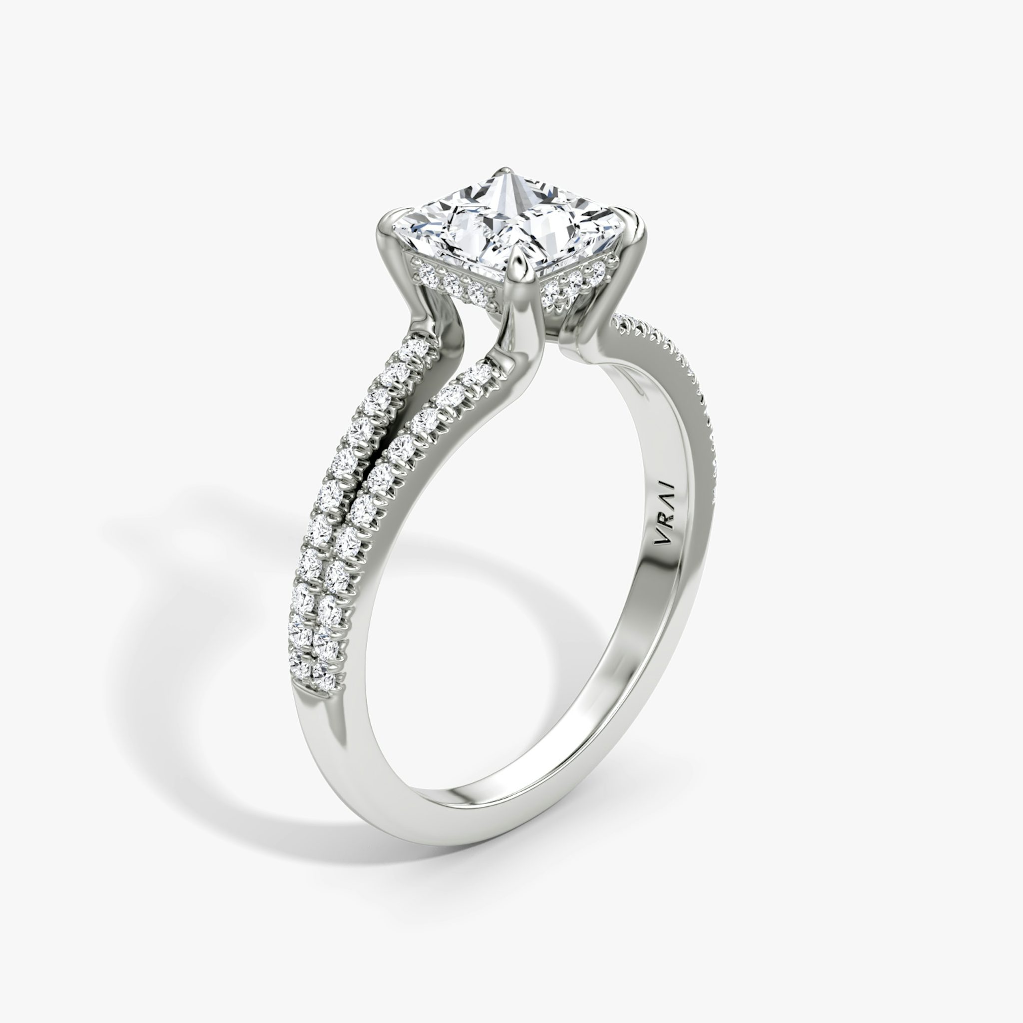 The Floating Split Band | Princess | Platinum | bandAccent: Pavé | diamondOrientation: vertical | caratWeight: other