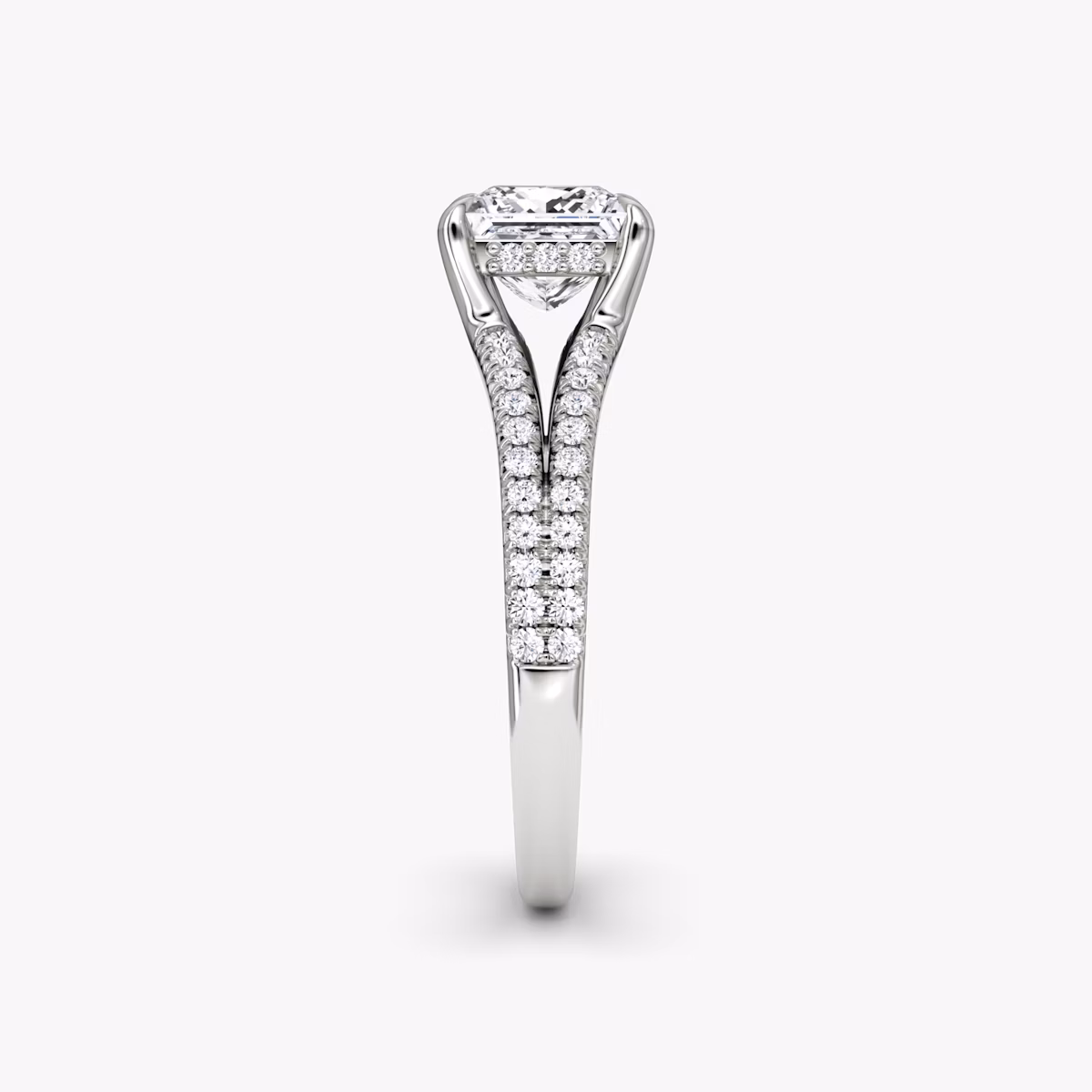 The Floating Split Band | Princess | 18k | White Gold | bandAccent: Pavé | diamondOrientation: vertical | caratWeight: other