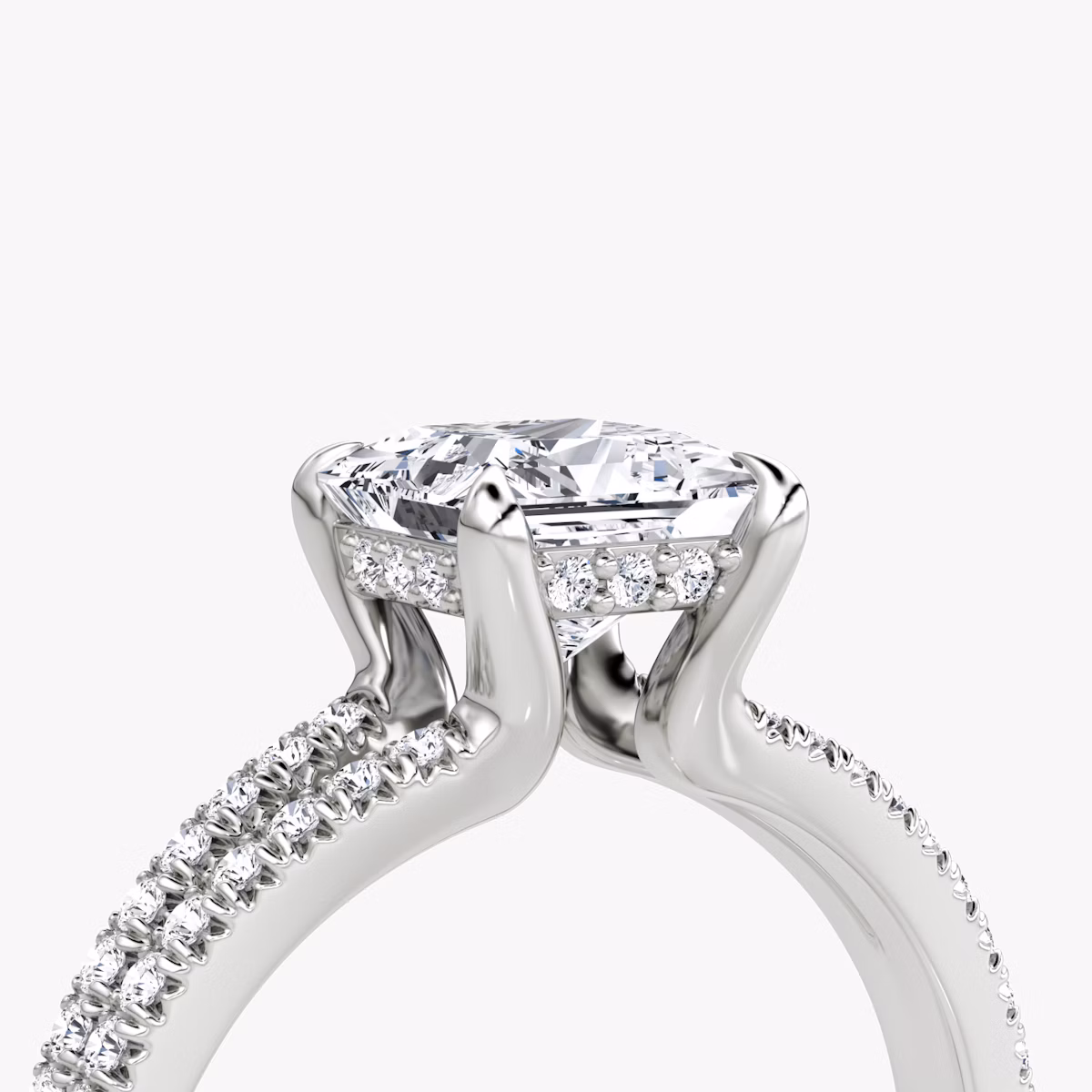 The Floating Split Band | Princess | 18k | White Gold | bandAccent: Pavé | diamondOrientation: vertical | caratWeight: other