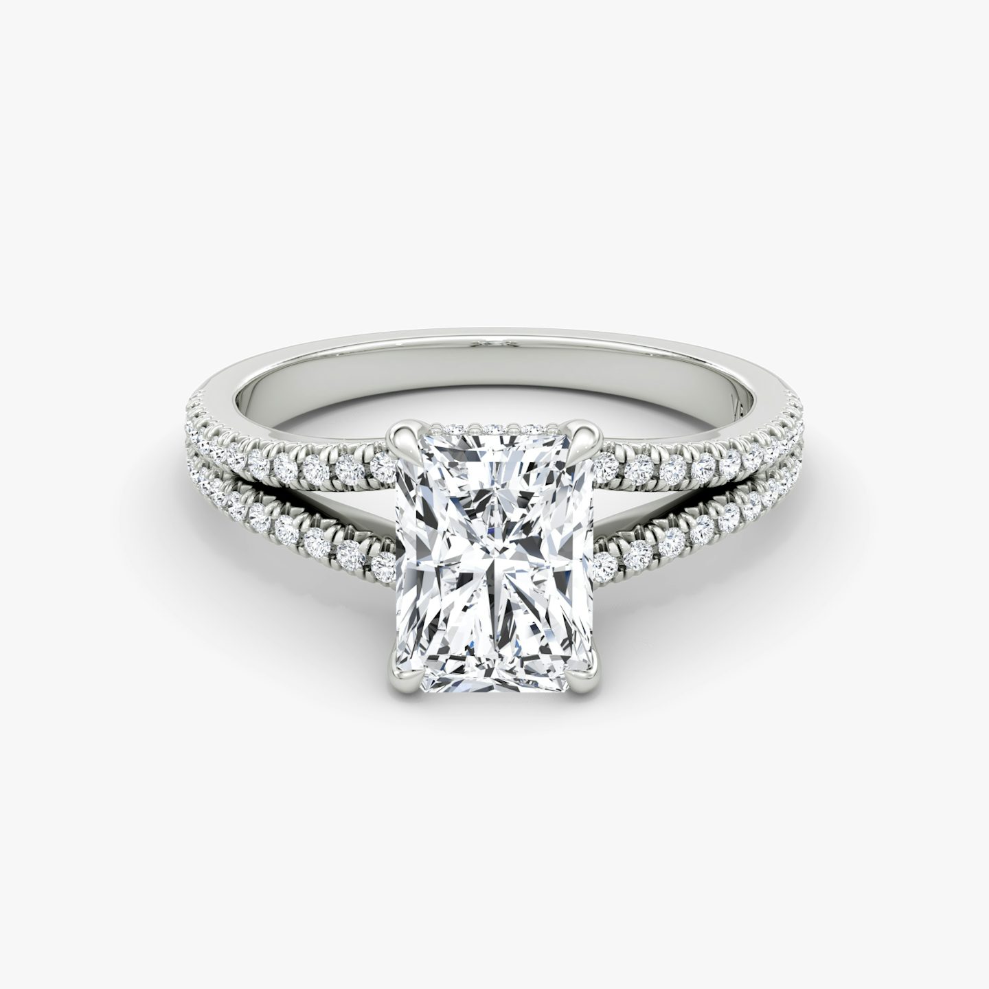 Anillo de compromiso Floating Split Band | Radiante | 18k | Oro blanco | bandAccent: Pavé | diamondOrientation: vertical | caratWeight: other