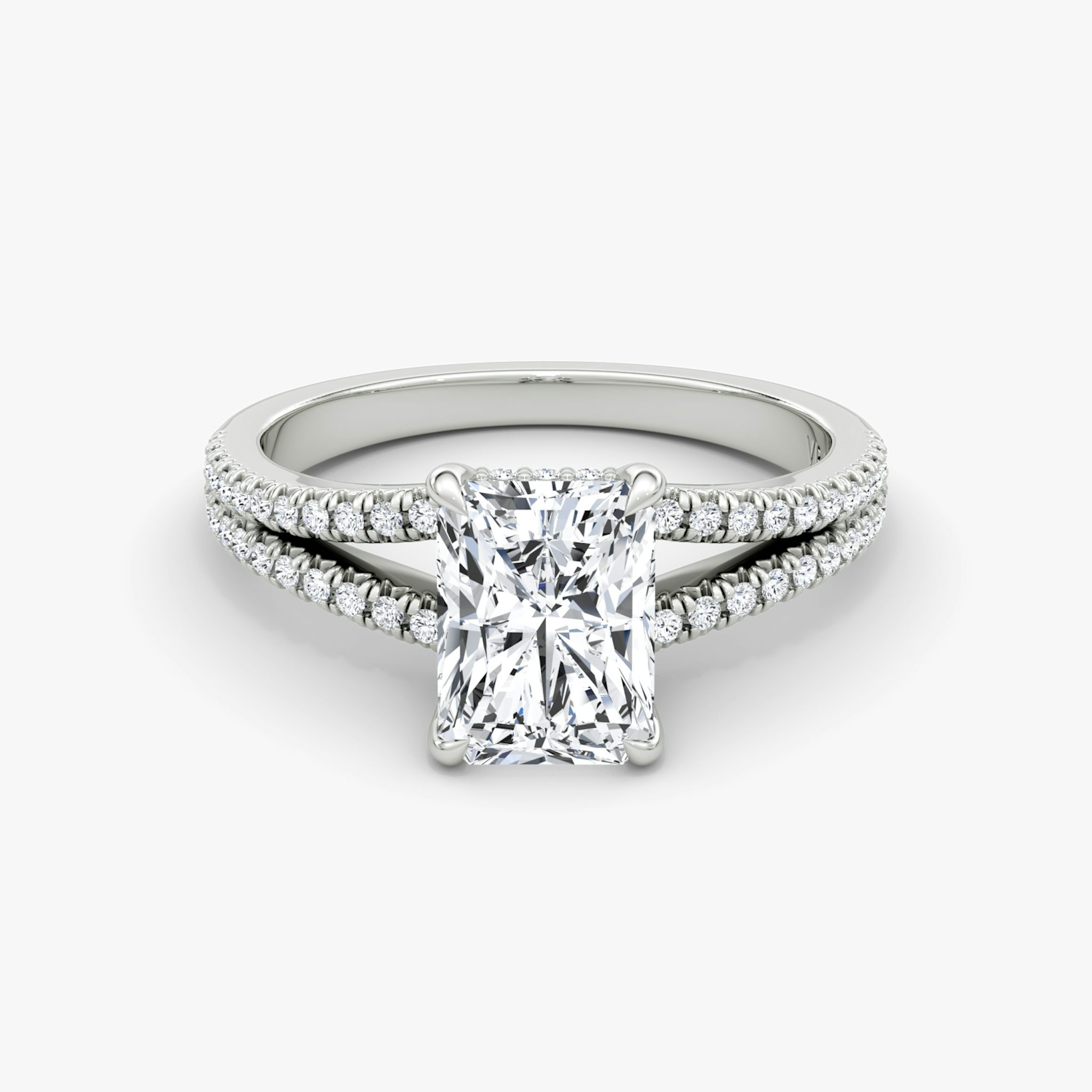 The Floating Split Band | Radiant | 18k | White Gold | bandAccent: Pavé | diamondOrientation: vertical | caratWeight: other