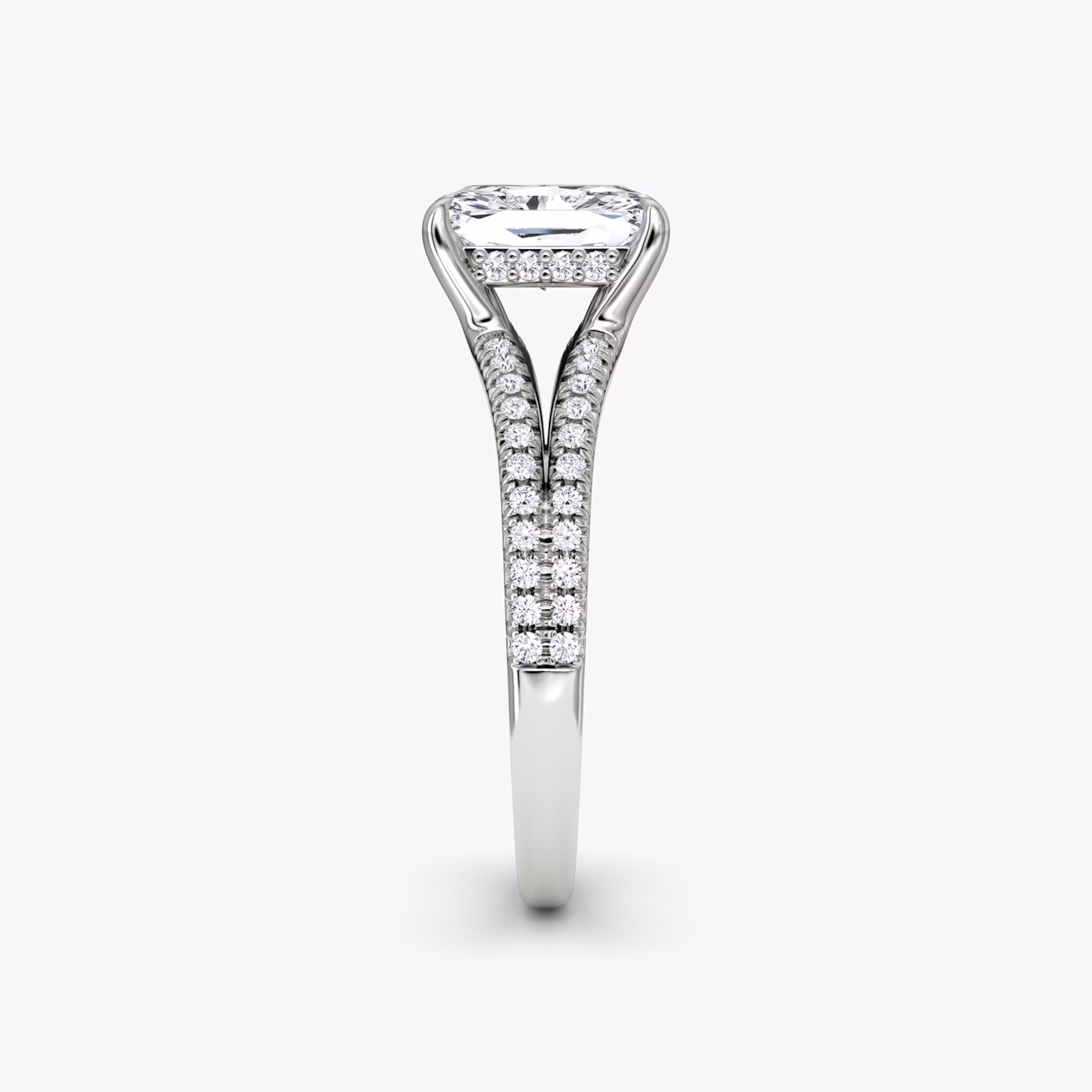 The Floating Split Band | Radiant | 18k | White Gold | bandAccent: Pavé | diamondOrientation: vertical | caratWeight: other