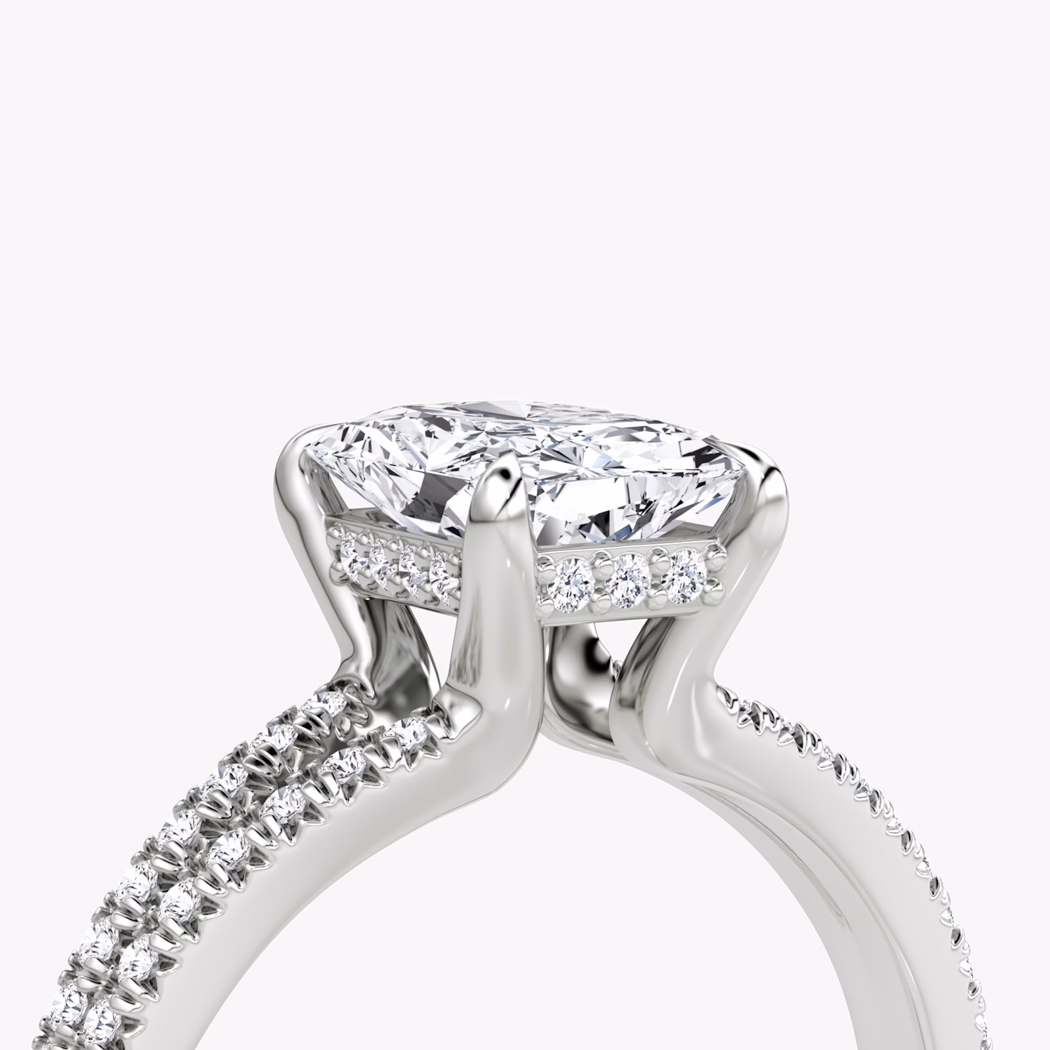 The Floating Split Band | Radiant | 18k | White Gold | bandAccent: Pavé | diamondOrientation: vertical | caratWeight: other