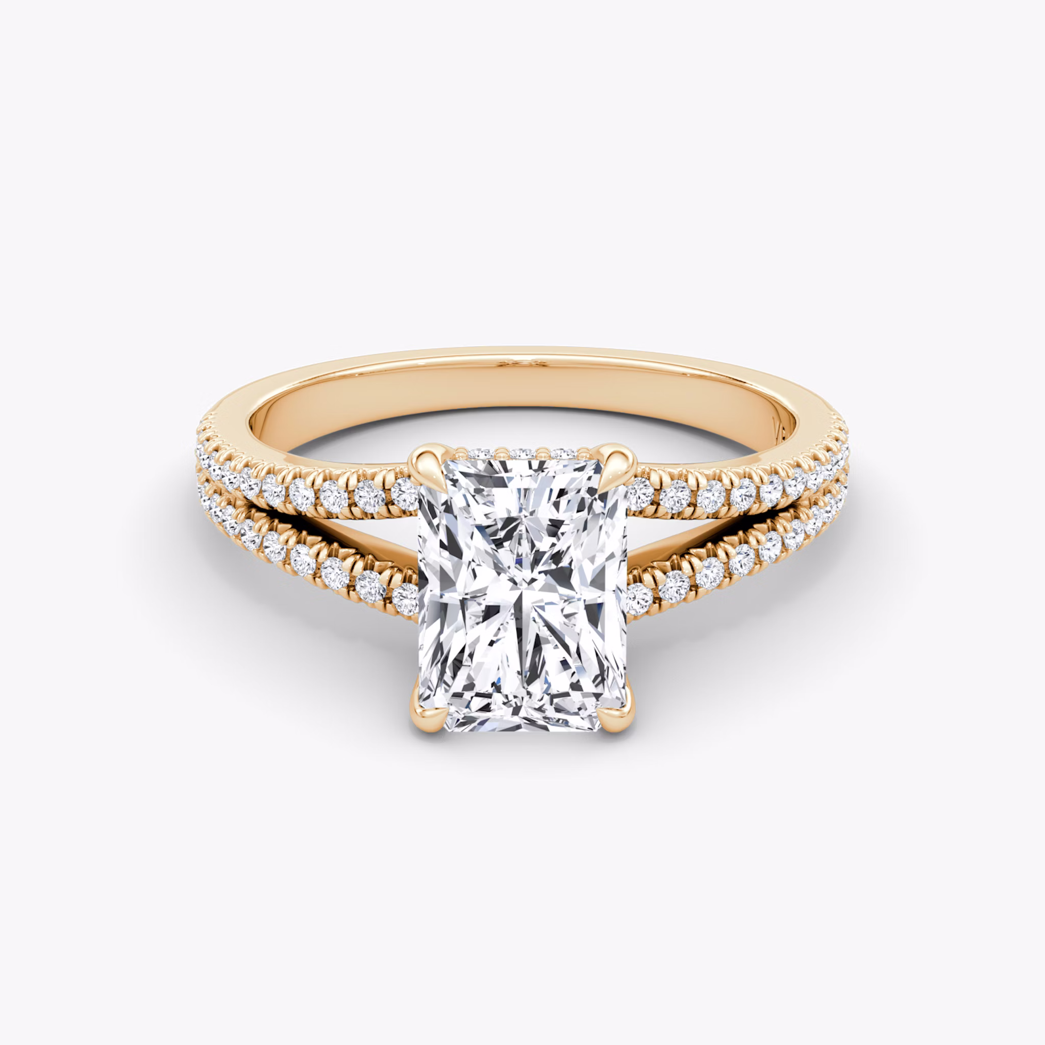 The Floating Split Band | Radiant | 14k | Rose Gold | bandAccent: Pavé | diamondOrientation: vertical | caratWeight: other