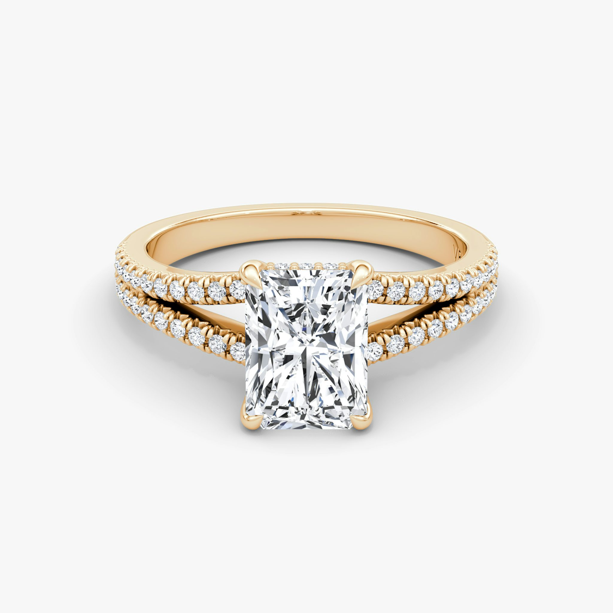 The Floating Split Band | Radiant | 14k | Rose Gold | bandAccent: Pavé | diamondOrientation: vertical | caratWeight: other