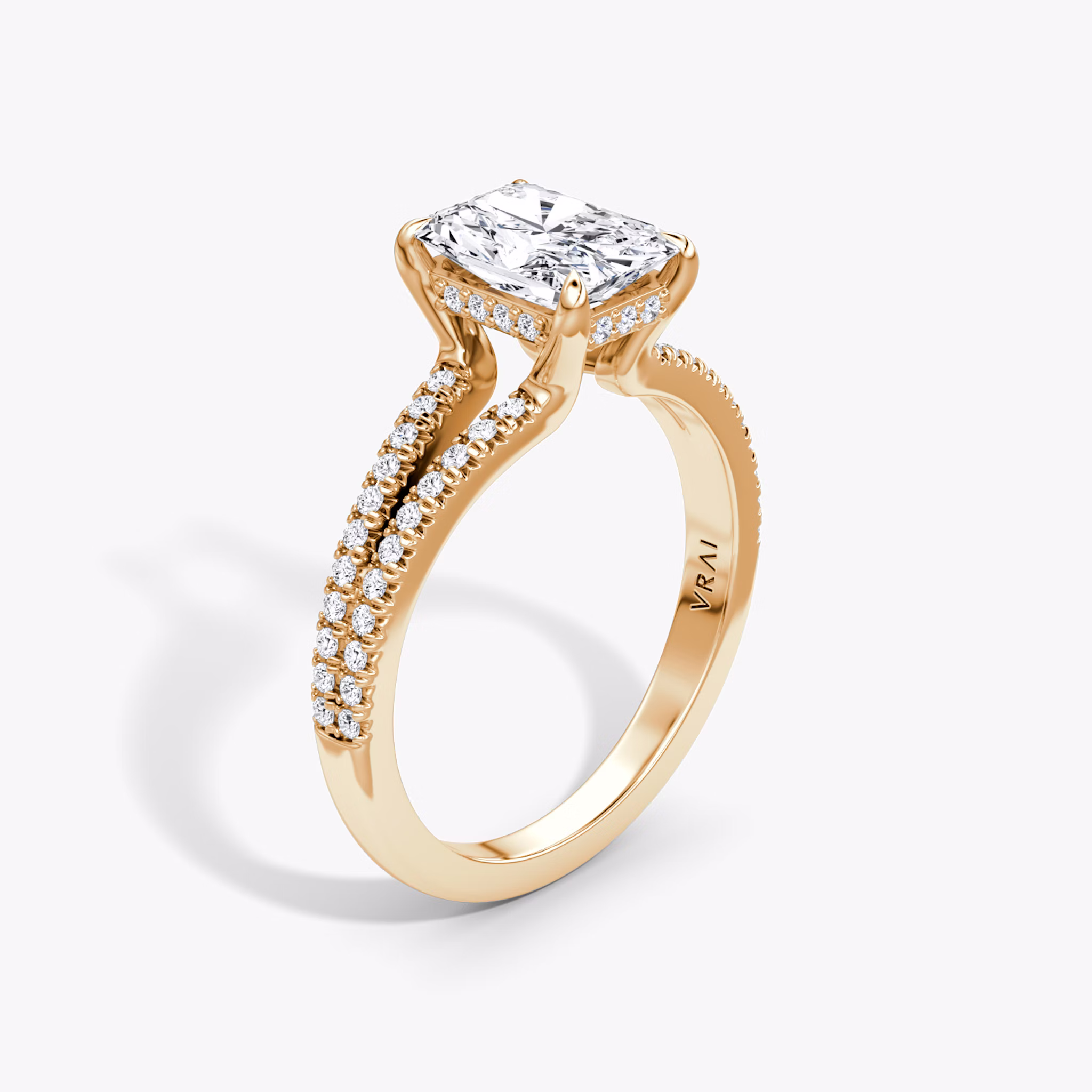 The Floating Split Band | Radiant | 14k | Rose Gold | bandAccent: Pavé | diamondOrientation: vertical | caratWeight: other